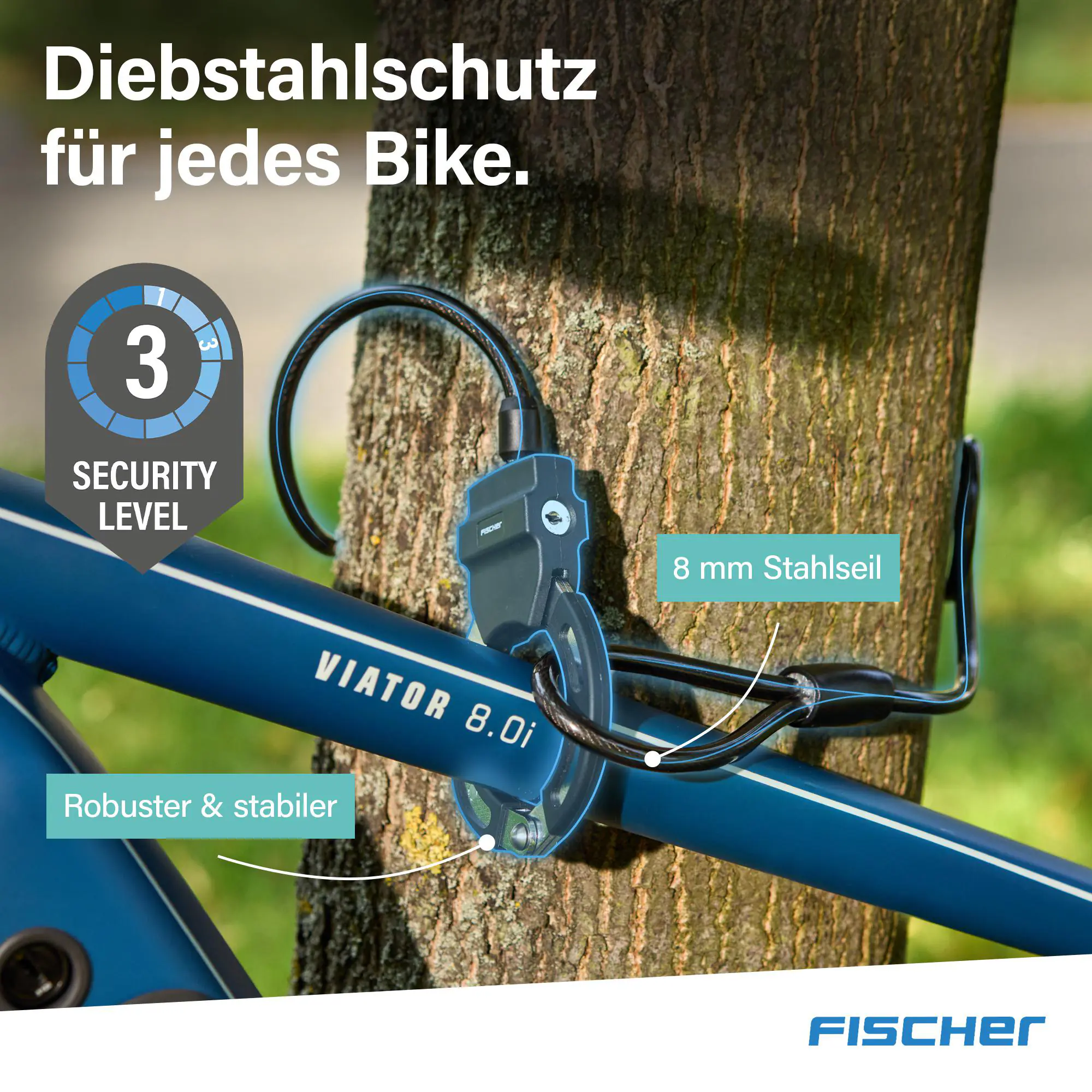 Fischer Handschellenschloss Fahrrad RK110/8 110 cm x Ø 8 mm schwarz