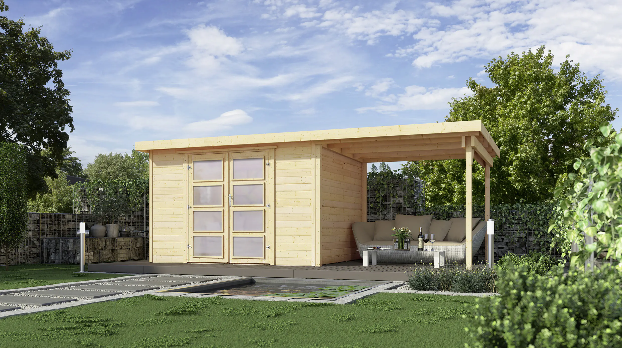 Weka Gartenhaus Arvid A 428 x 194 cm natur mit Fußboden 230 cm Anbau