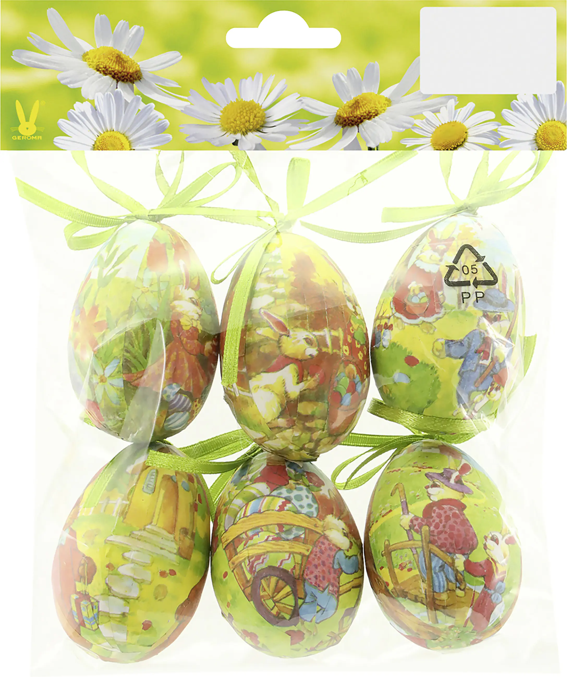 Ostereier Styropor Papier zum Hängen 6 x 4 cm bunt mit Ostermotiv 6 Stück