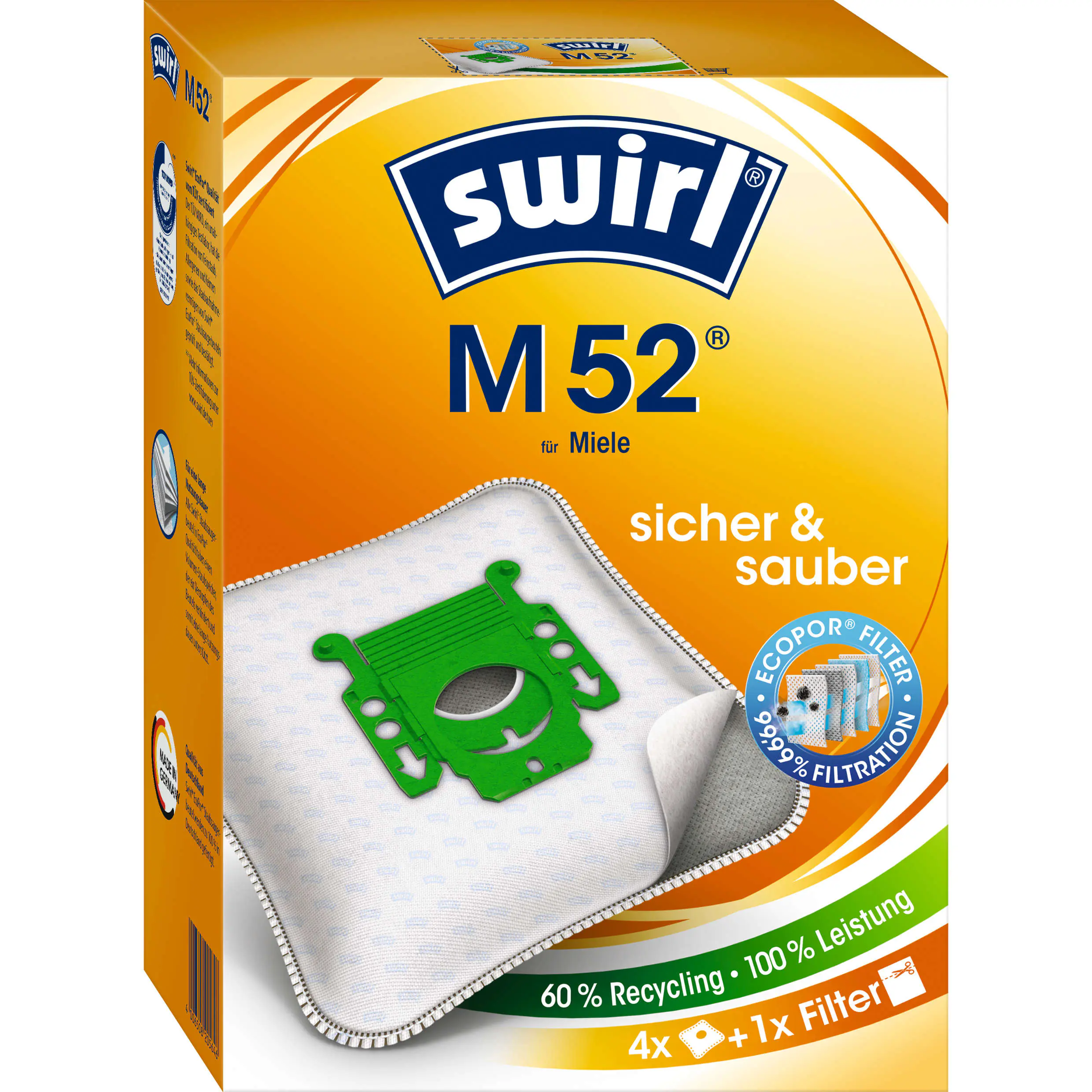 Swirl M 52 EcoPor Staubsaugerbeutel 4 Staubbeutel + 1 Filter Swirl M 52 EcoPor Staubsaugerbeutel 4 Staubbeutel + 1 Filter