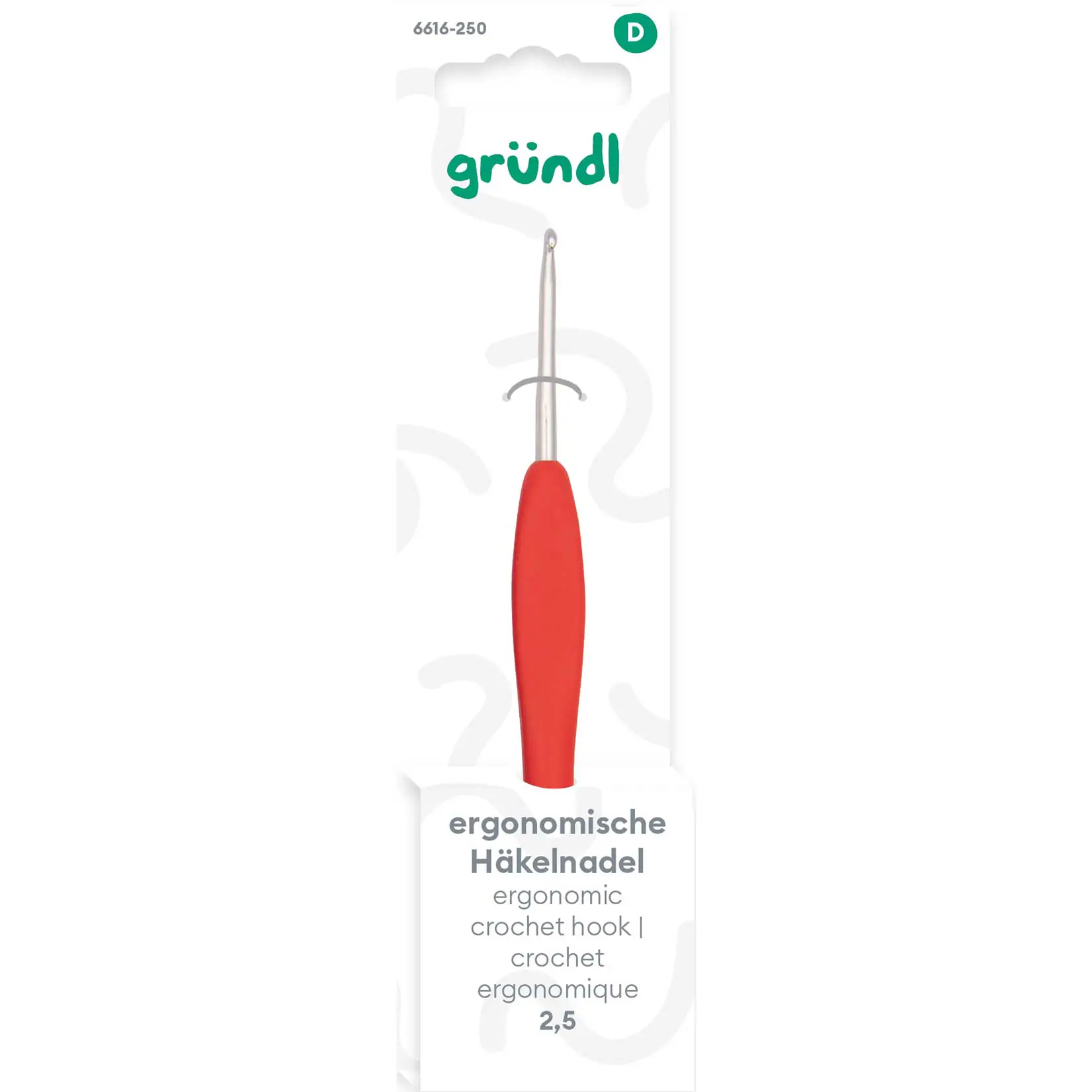 Gründl Ergonomische Häkelnadel 2,5 mm rot