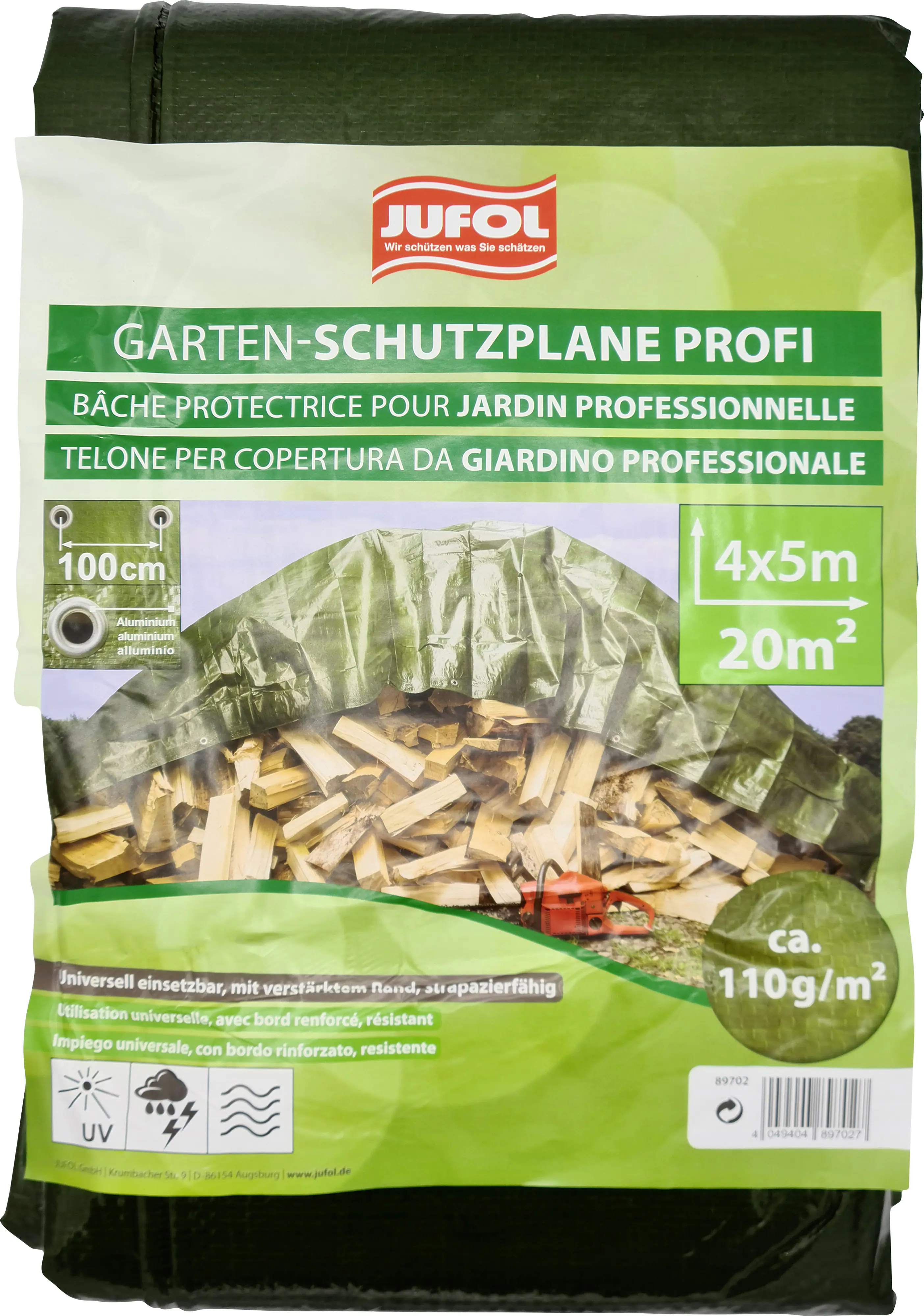 Jufol Schutzplane Profi grün/silber, 4 x 5 m, ca. 110 g/m²