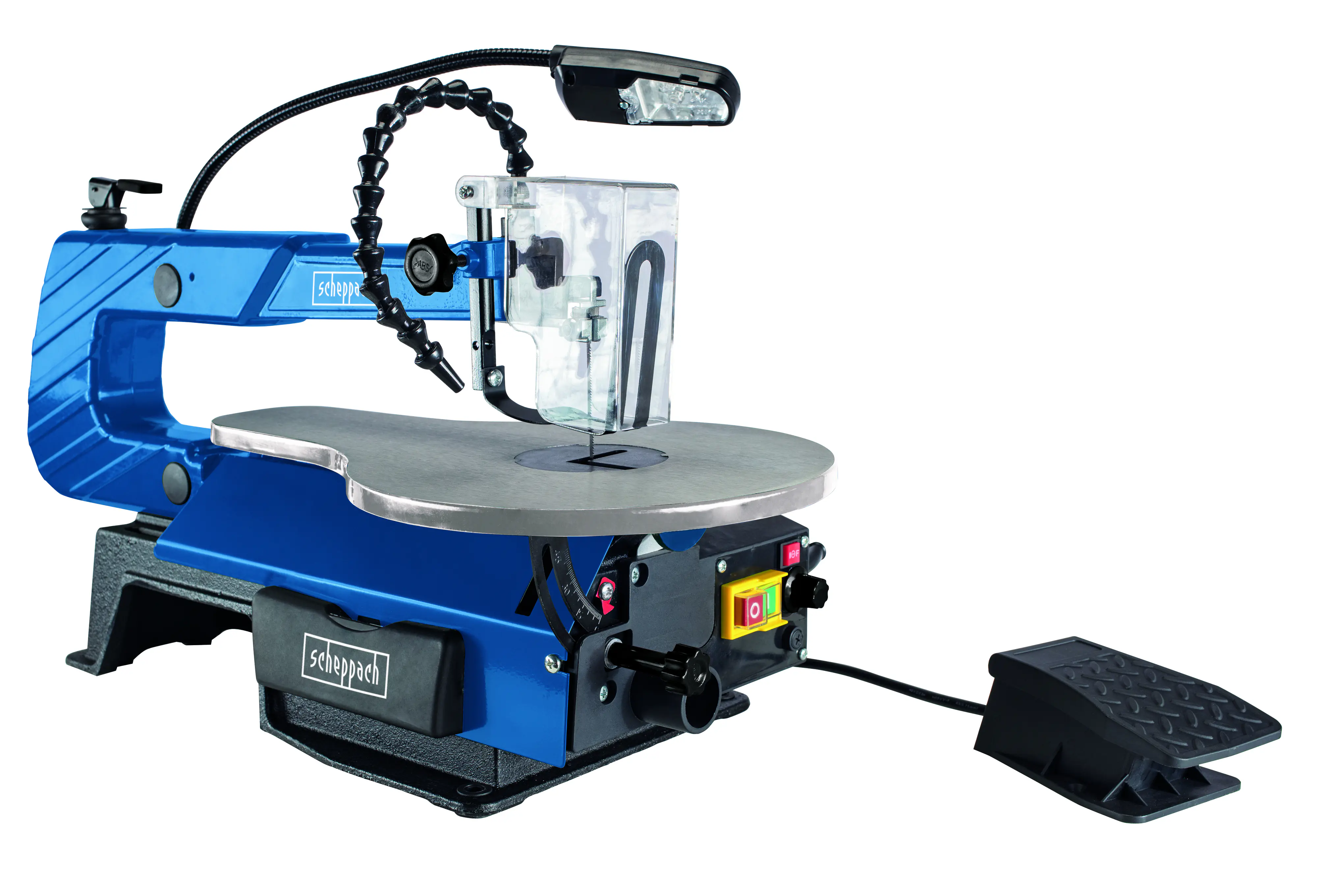 Scheppach Dekupiersäge DECO-XLS 120 W 50 mm 500-1700 U/min Fußschalter LED-Arbeitslampe flexibles Gebläse Scheppach Dekupiersäge DECO-XLS 120 W 50 mm 500-1700 U/min Fußschalter LED-Arbeitslampe flexibles Gebläse