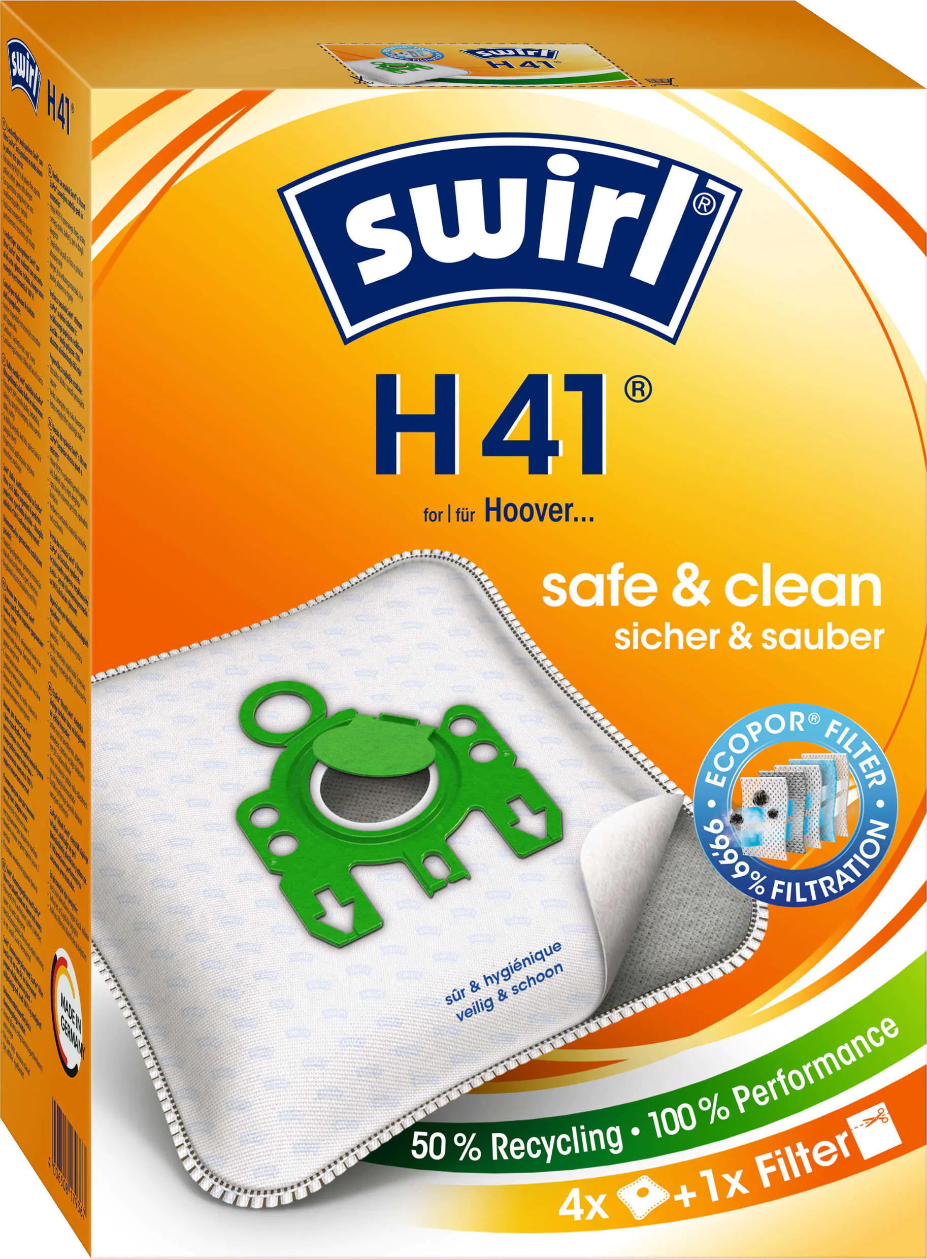 Swirl H 41 EcoPor Staubsaugerbeutel 4 Staubbeutel + 1 Filter Swirl H 41 EcoPor Staubsaugerbeutel 4 Staubbeutel + 1 Filter