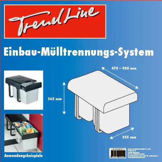 TrendLine Einbau-Mülltrennungssystem 2 x 16 L, Auszug: 47 -98 cm