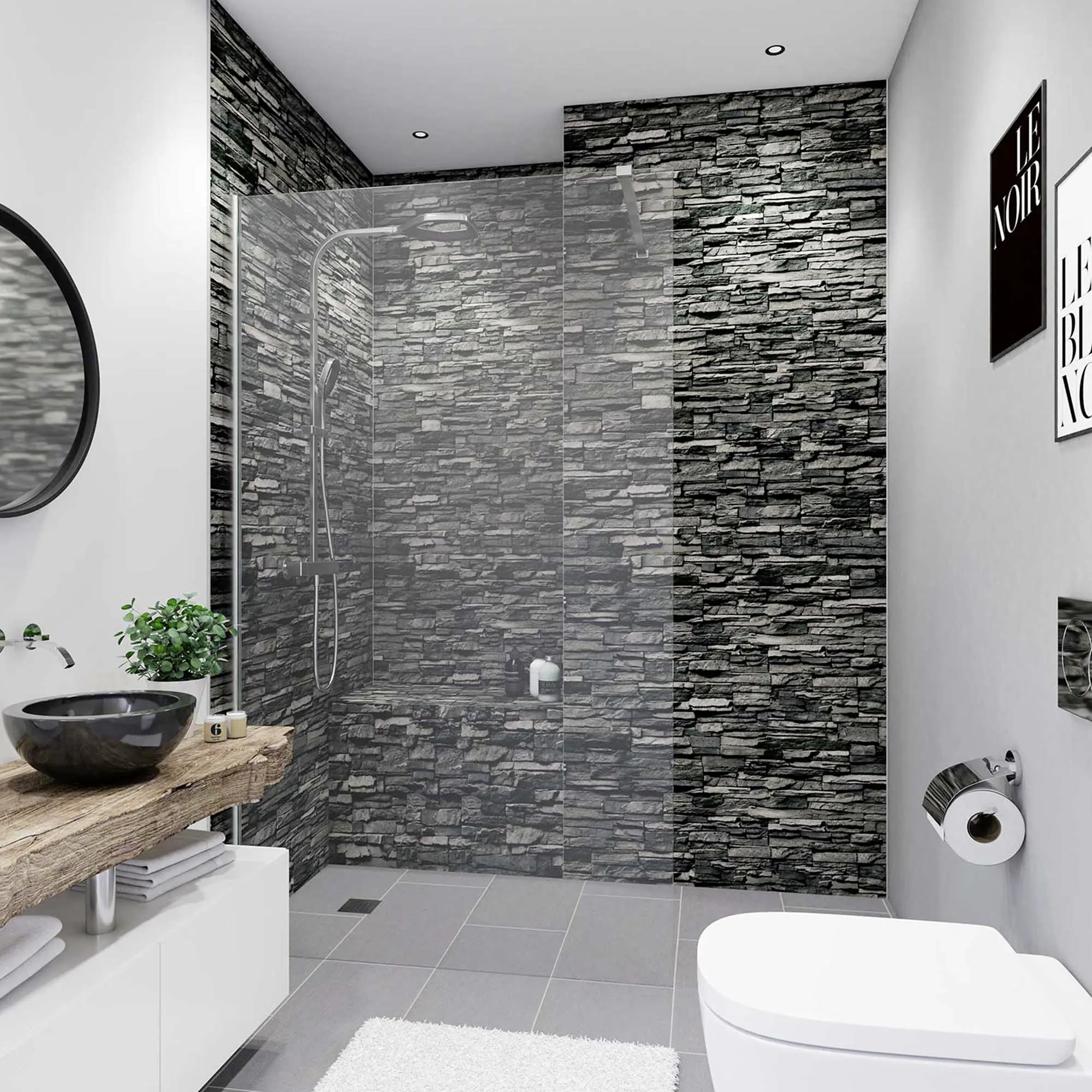 Breuer Duschrückwand Mauer-Optik dunkel Dekor 100 x 210 x 0,3 cm