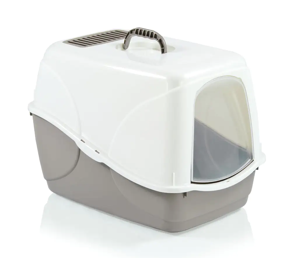 Ollesch Katzentoilette Buffy mit Haube und Filter hellgrau/weiß