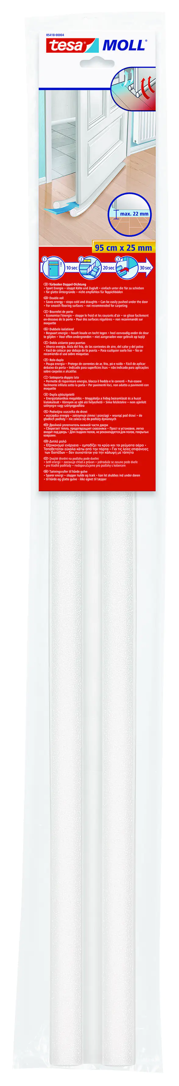 Tesa Türbodendoppeldichtung weiß, 95 cm x 25 mm Tesa Türbodendoppeldichtung weiß, 95 cm x 25 mm