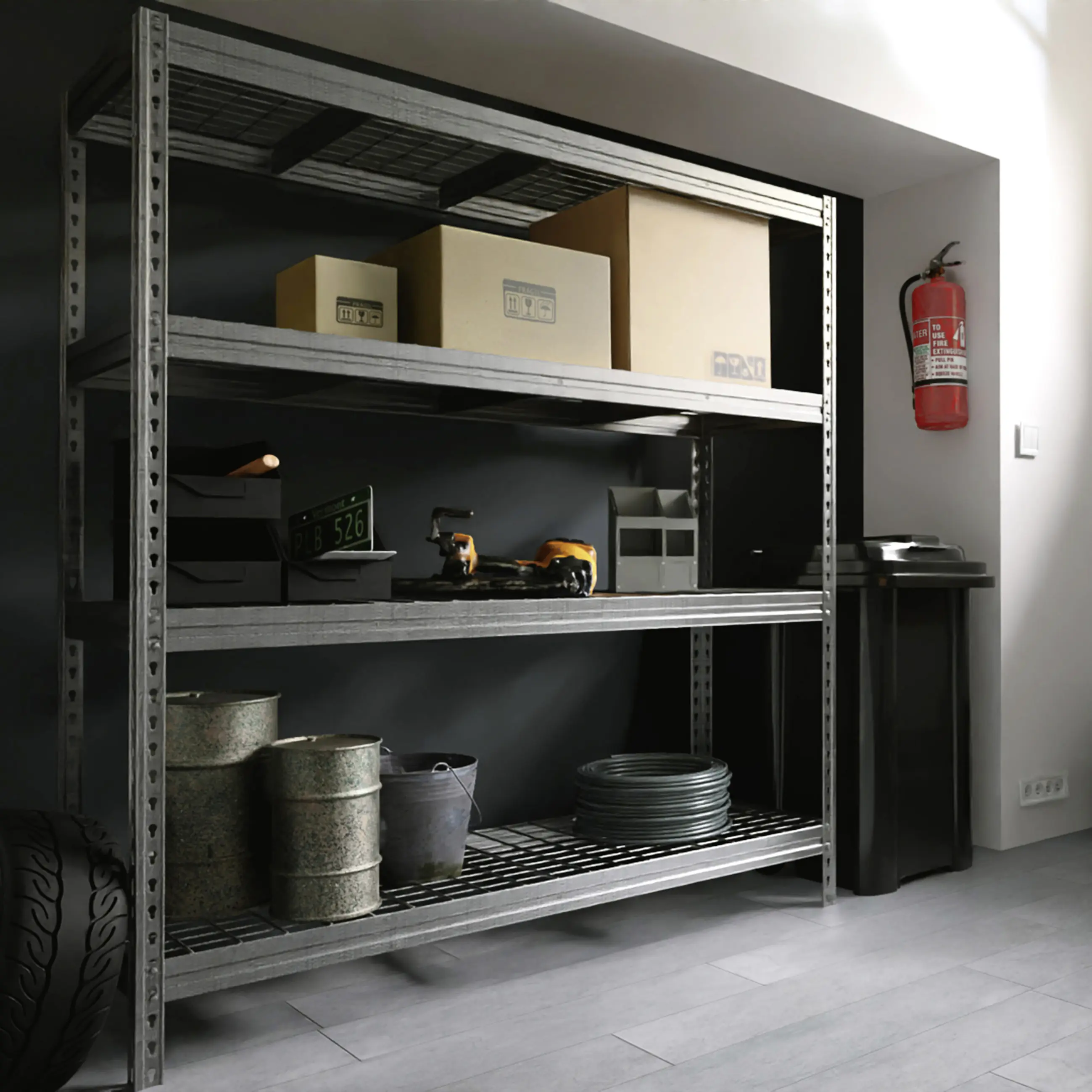 Ar Shelving Schwerlastregal Bullrack Rivet Wire verzinkt 200 x 210 cm 4 Stahlgitterböden 2400 kg