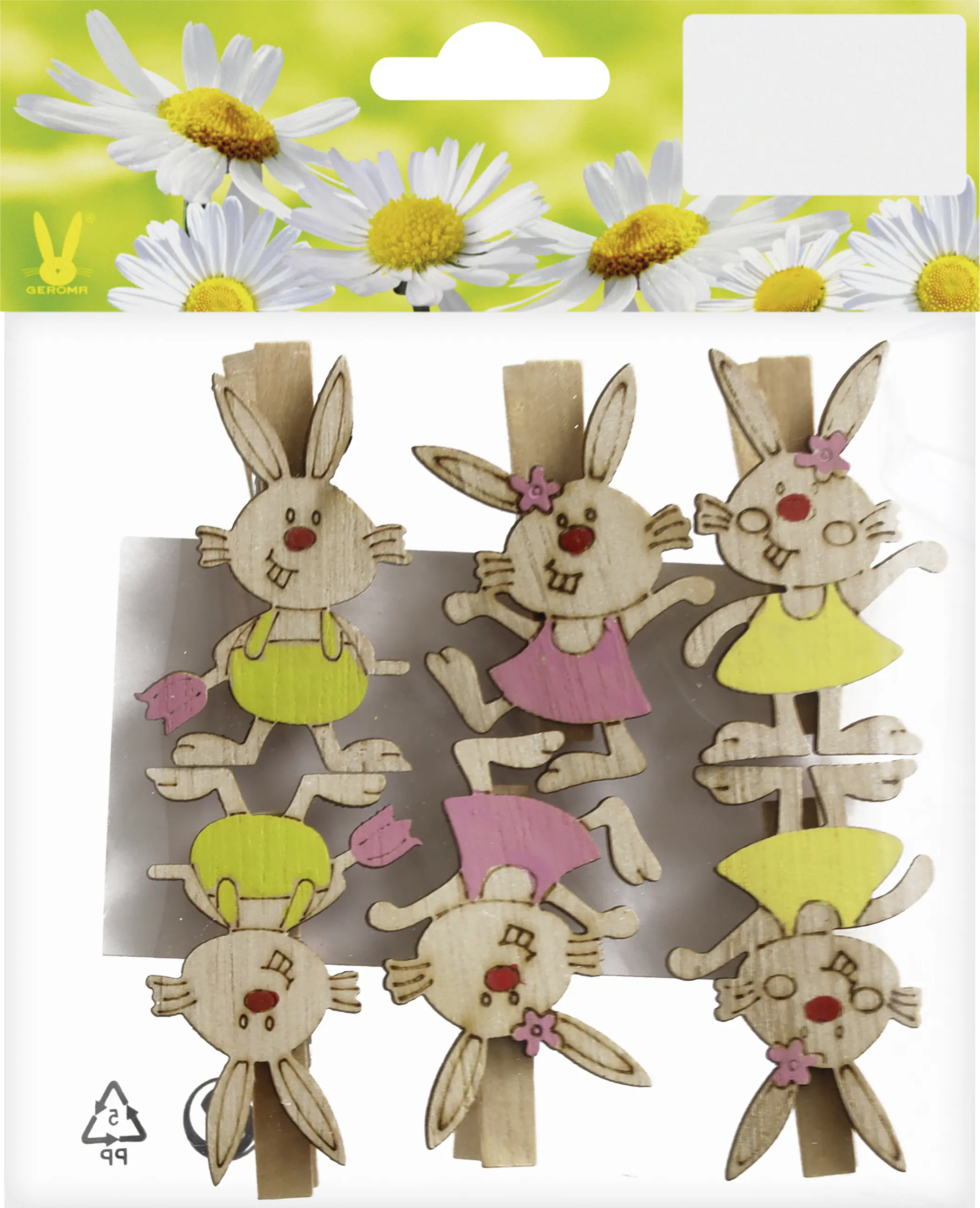 Holzclip Osterhase 5 cm natur pink grün gelb 6 Stück