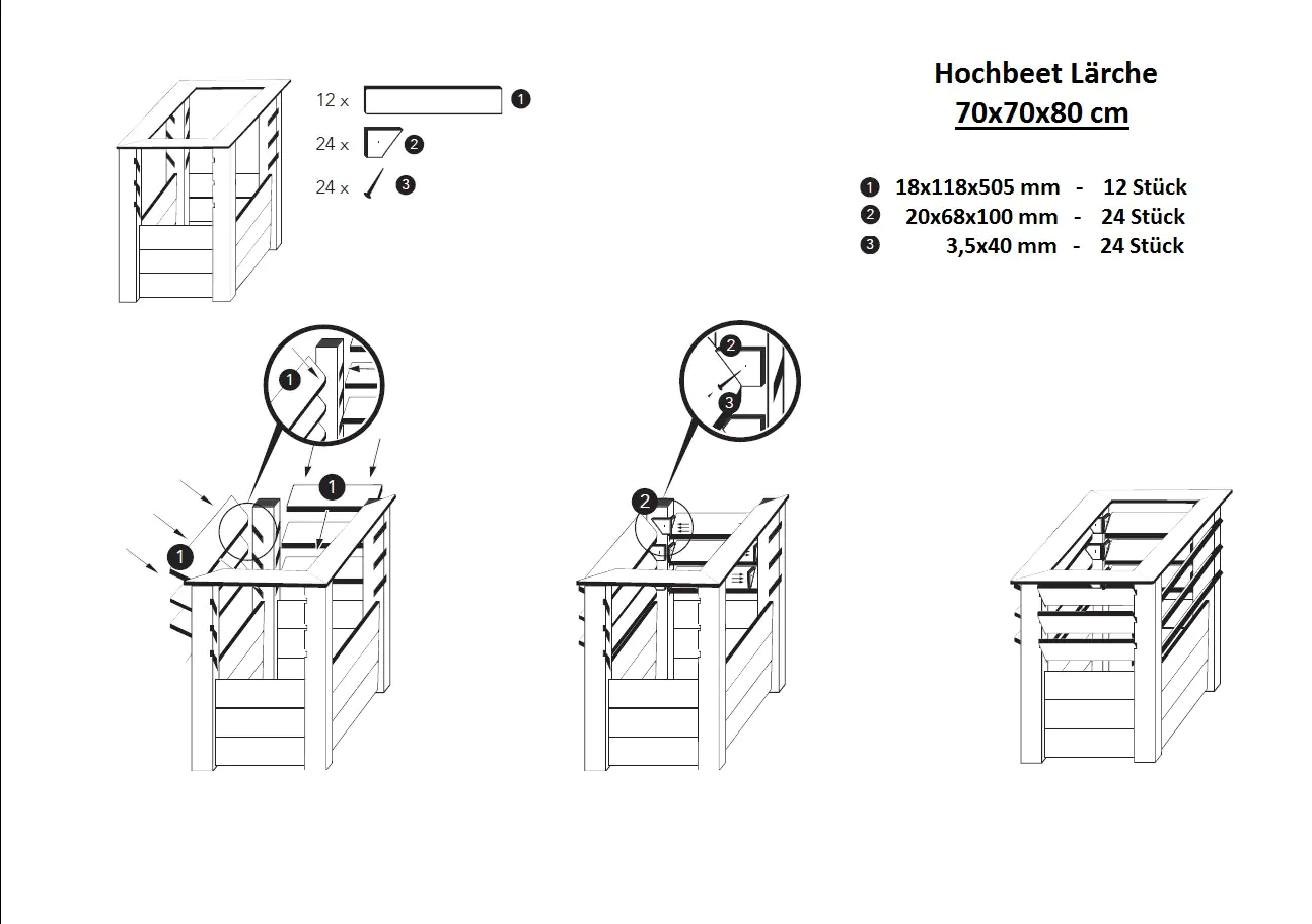 Kiehnholz Hochbeet Lärche 70 x 70 x 80 cm