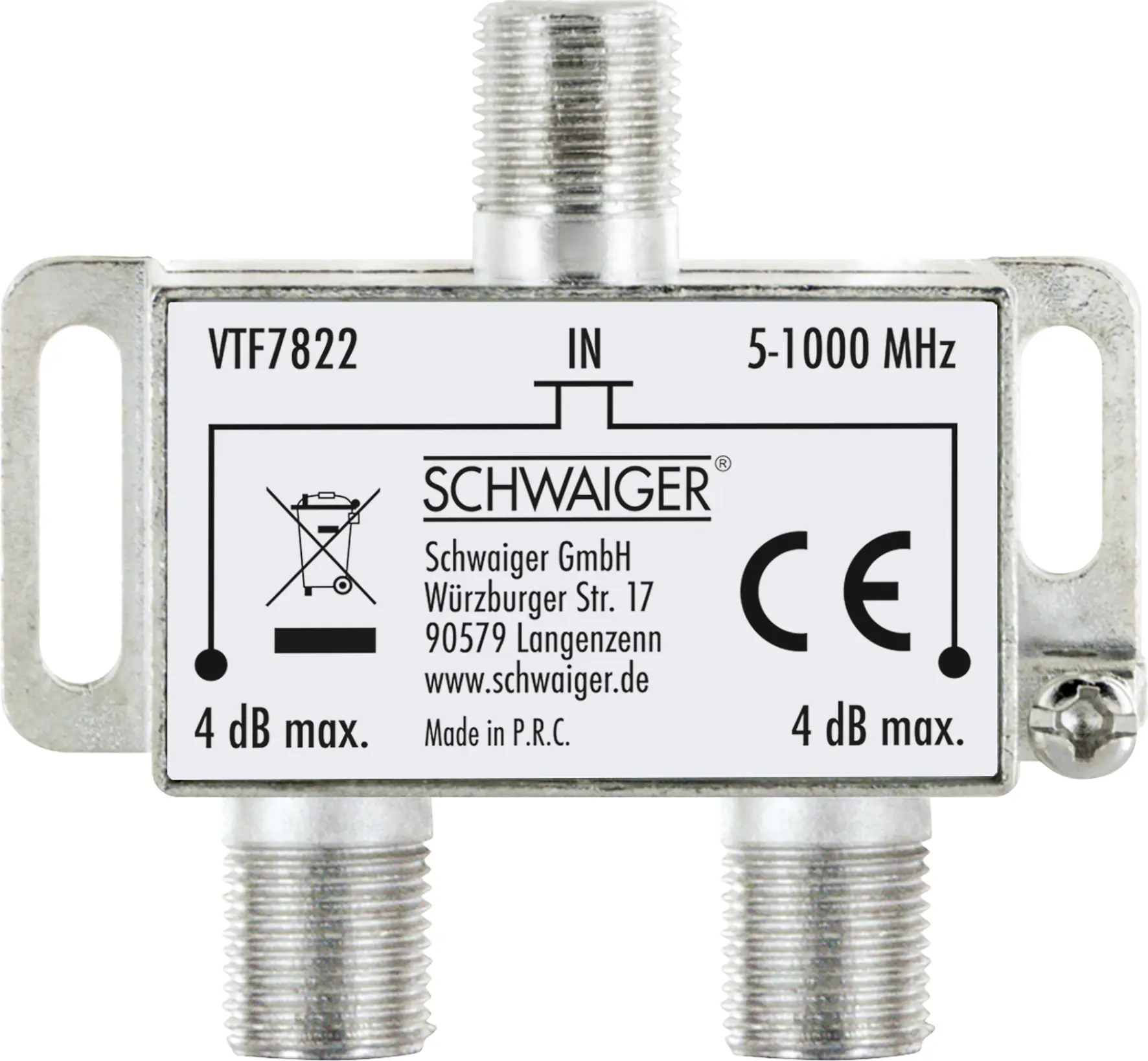 Schwaiger Verteiler VTF7822 531 2-fach 1x F Buchse auf 2x F Buchse, Dämpfung max. 4dB