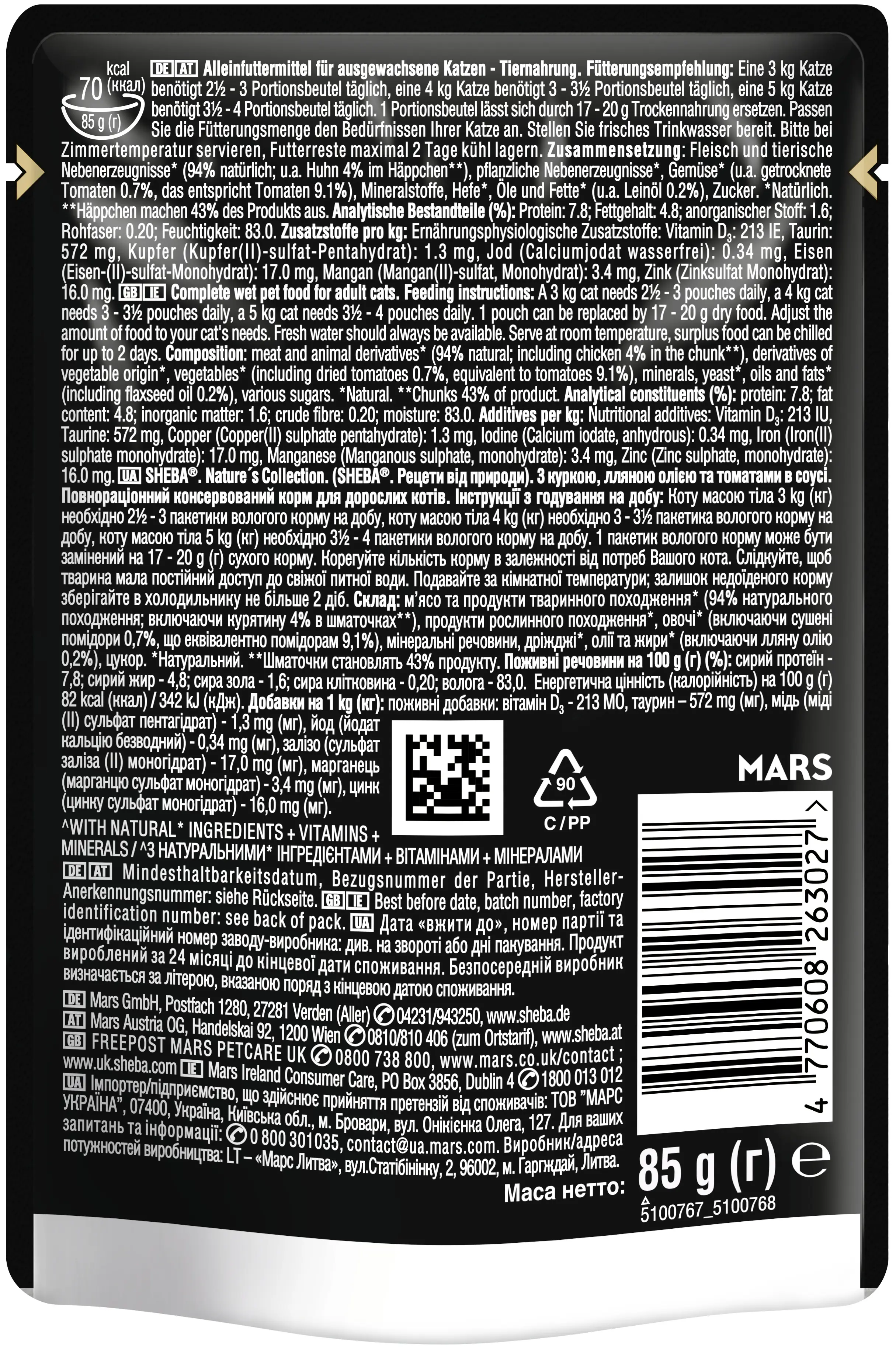 Sheba Pouch Katzennassfutter Adult 85 g Huhn & Leinöl