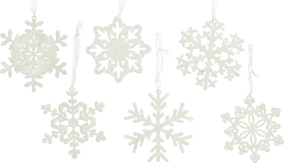 Kaemingk Weihnachtsanhänger Schneeflocke weiß mit Glitter