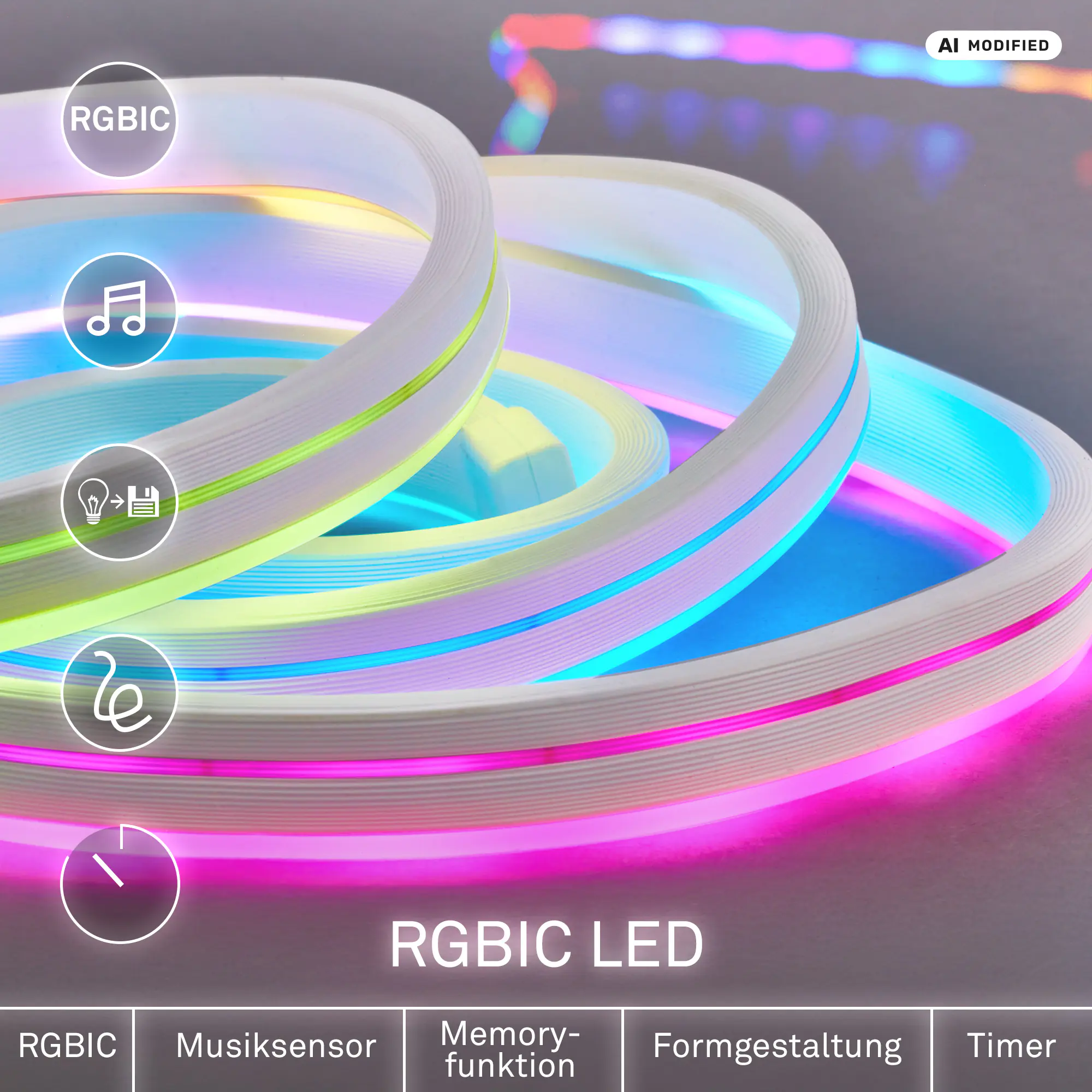 Briloner LED-Streifen Neon RGB mit Musiksensor 5 m dimmbar weiß