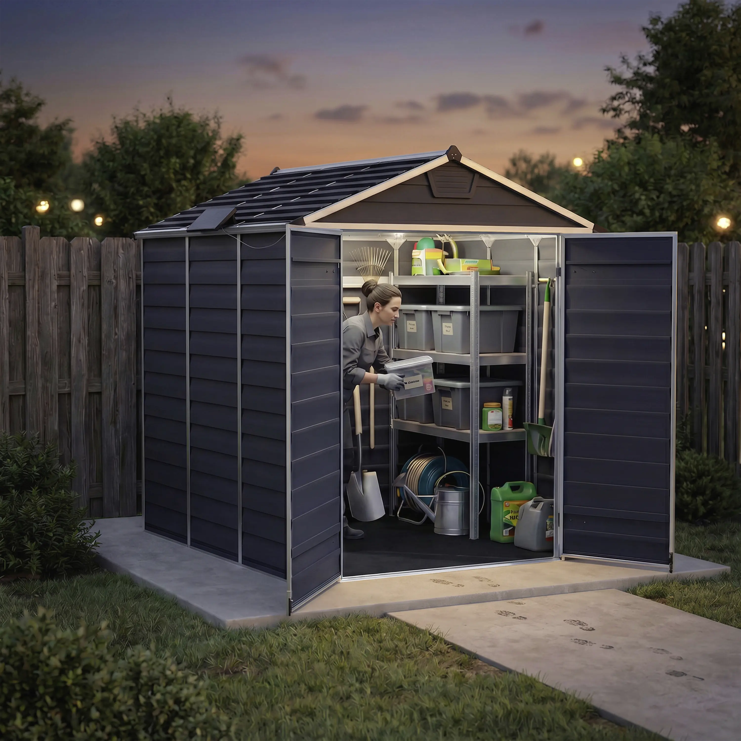 Canopia Gerätehaus Skylight 6x8 mit Solar LED Kit Midnight grau 185,4 x 229 cm