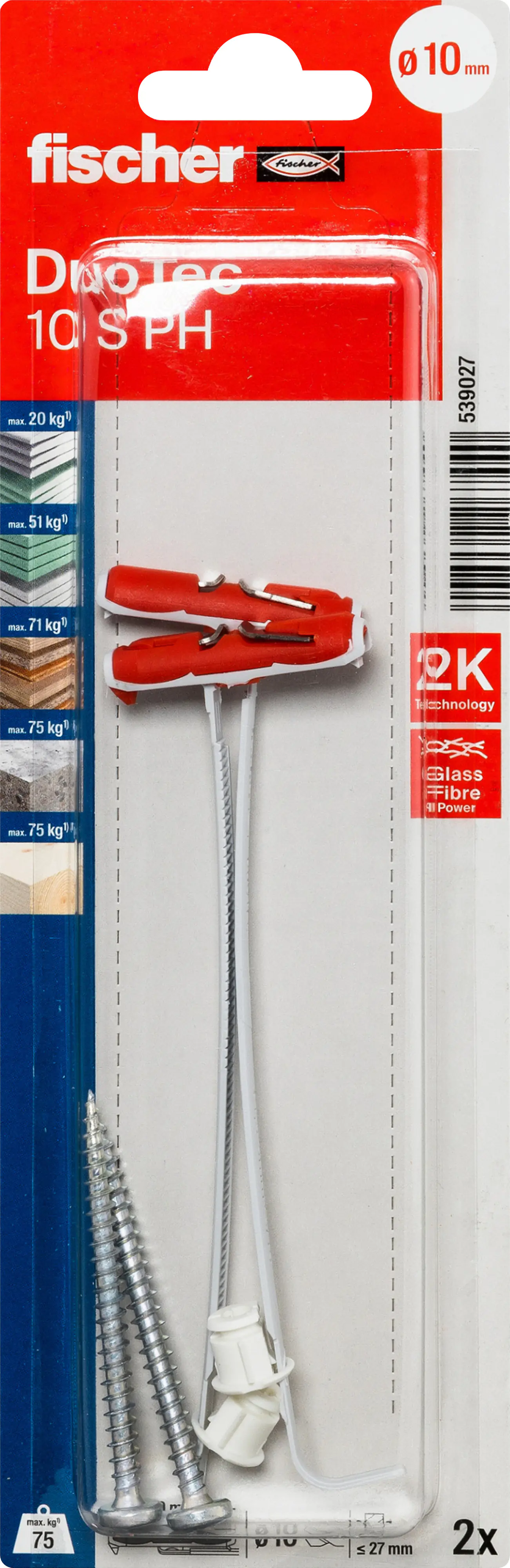 Fischer Kippdübel-Set DuoTec 10 S PH 10 x 60 mm mit Panhead-Schraube - 2 Stück