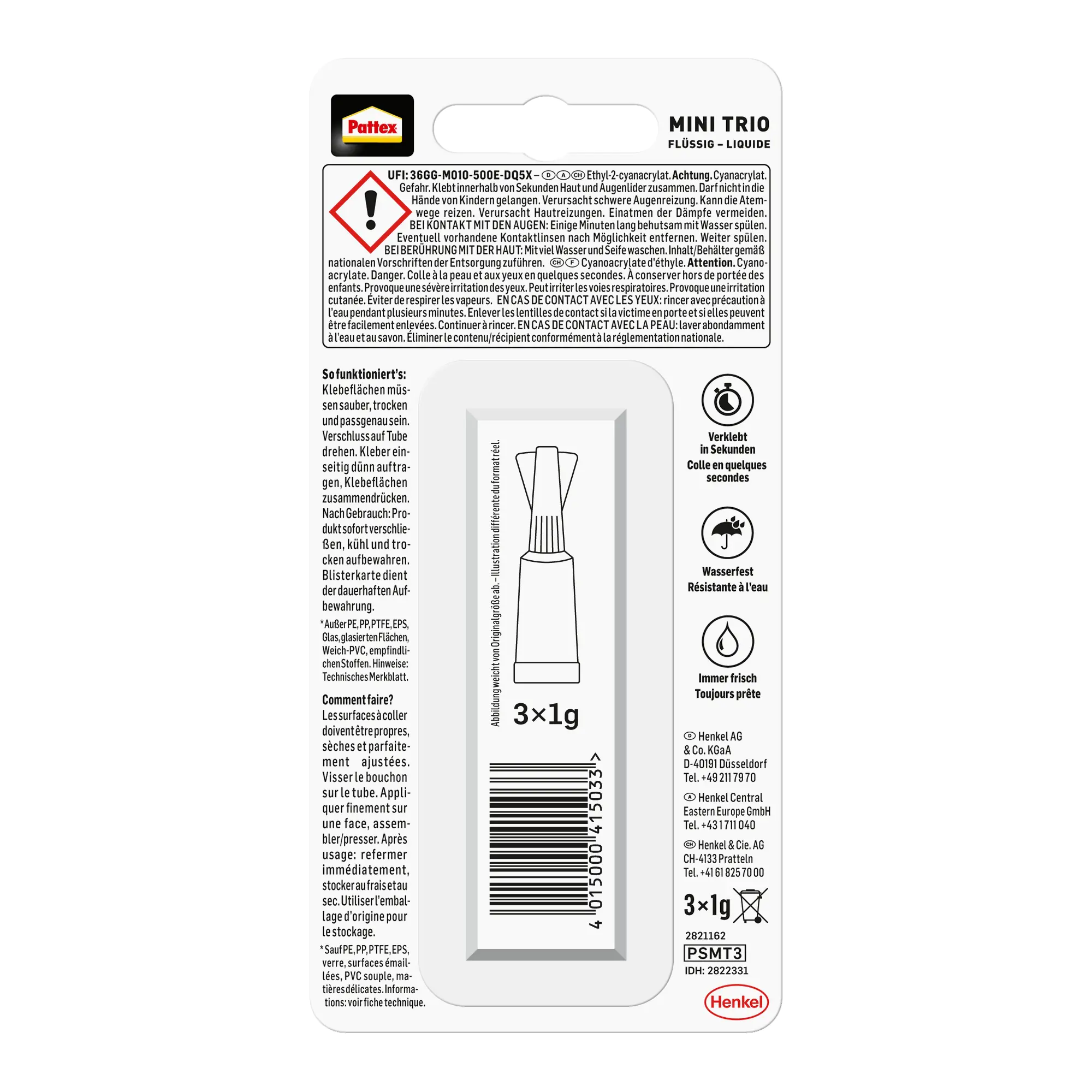 Pattex Sekundenkleber Mini Trio 3x 1 g