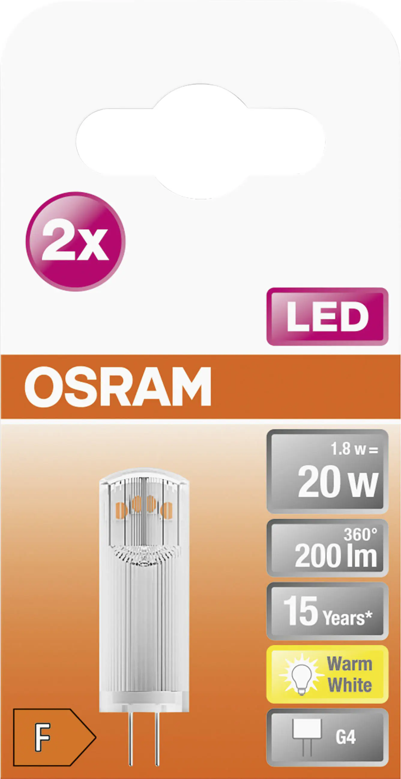 Osram LED Stiftsockellampe Pin G4 1,8 W warmweiß