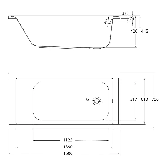 Ottofond Badewanne Costa 160 x 75 cm, weiß