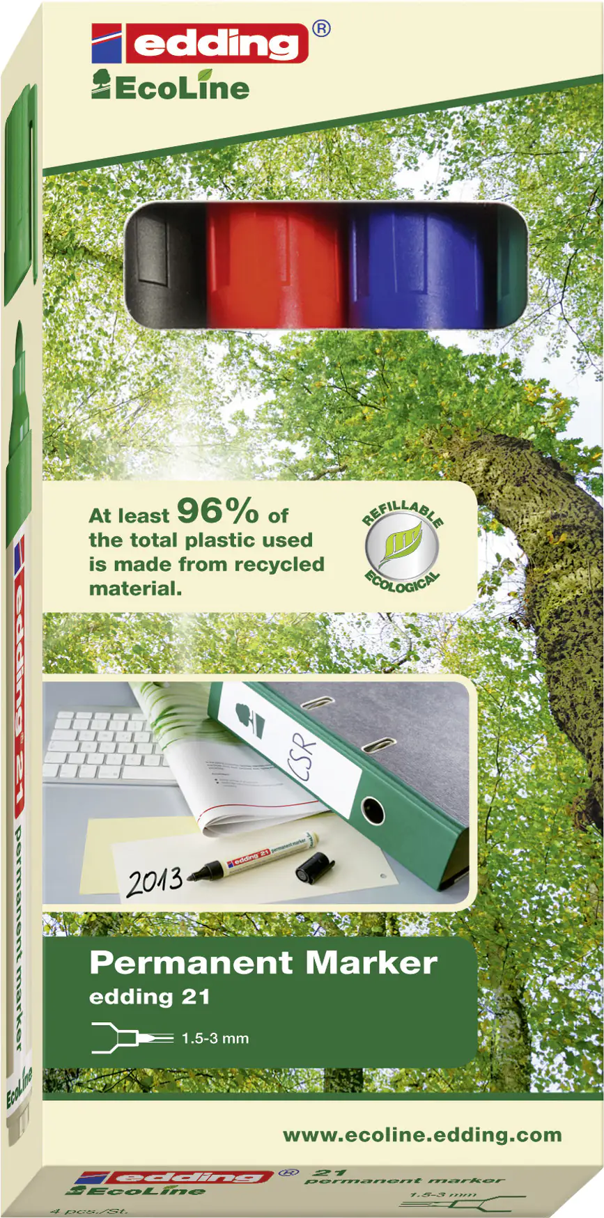 4004764917907_1825501 edding Permanentmarker e-21/4 Eco Line 4er Set 1,5 - 3 mm