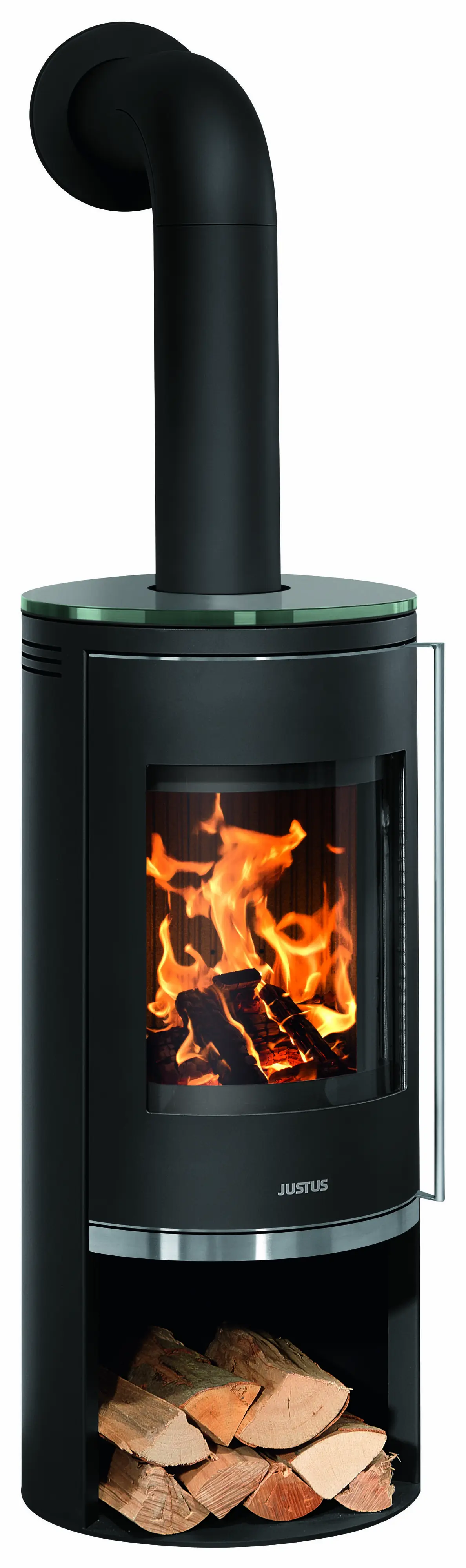 Justus Kaminofen Faro 2.0 Stahl schwarz mit Abdeckplatte Glas 6 kW