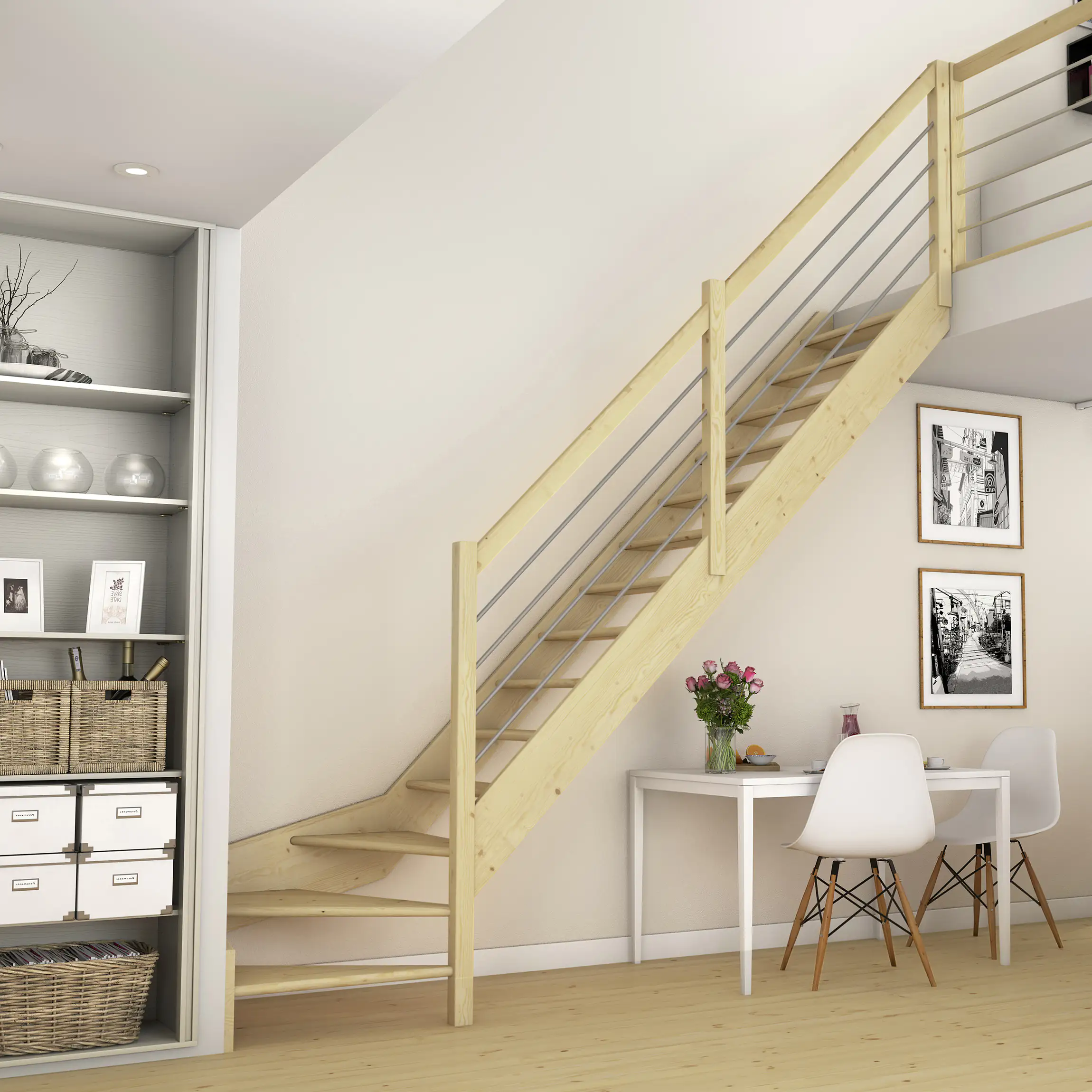 Dolle Raumspartreppen Paris 1/4-gew. Fichte unbehandelt inkl. Geländer