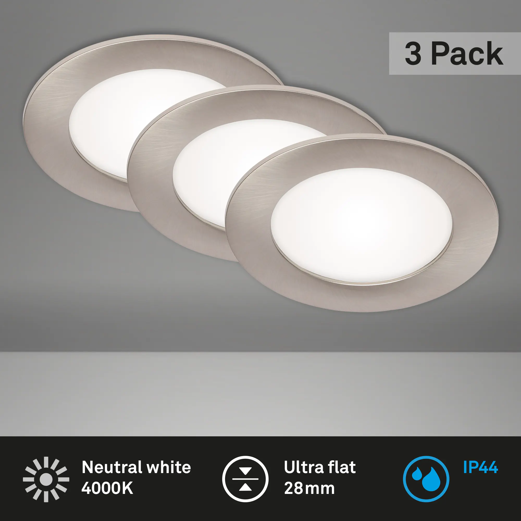 Di-Ka LED Einbauleuchte Flat-In 3er Set nickel-matt Ø 12 cm 7W Di-Ka LED Einbauleuchte Flat-In 3er Set nickel-matt Ø 12 cm 7W