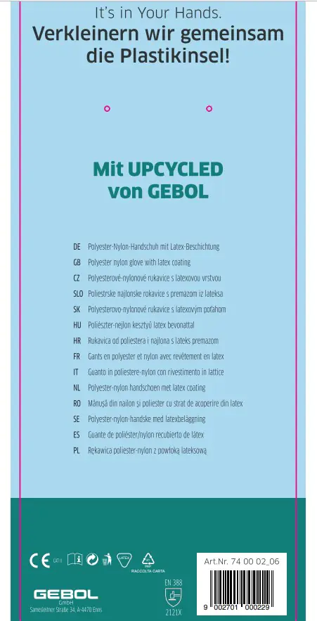 Gebol Handschuh Upcycled Sensitive hellblau   Gebol Handschuh Upcycled Sensitive hellblau