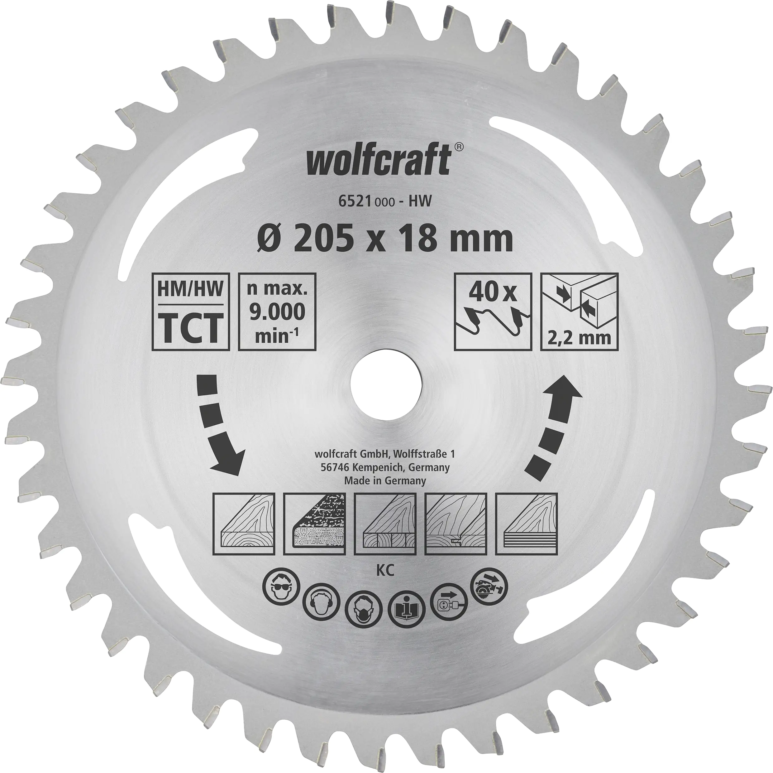 Wolfcraft Sägeblatt Serie silber Ø 205 mm Bohrung Ø 18 mm