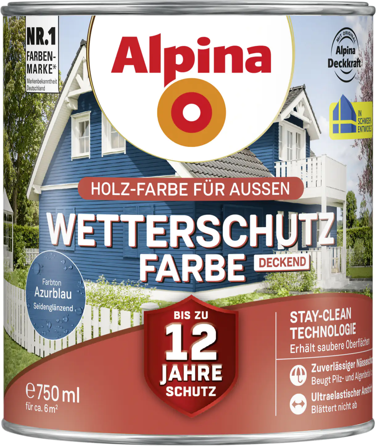 Alpina Wetterschutzfarbe deckend 0,75 L azurblau