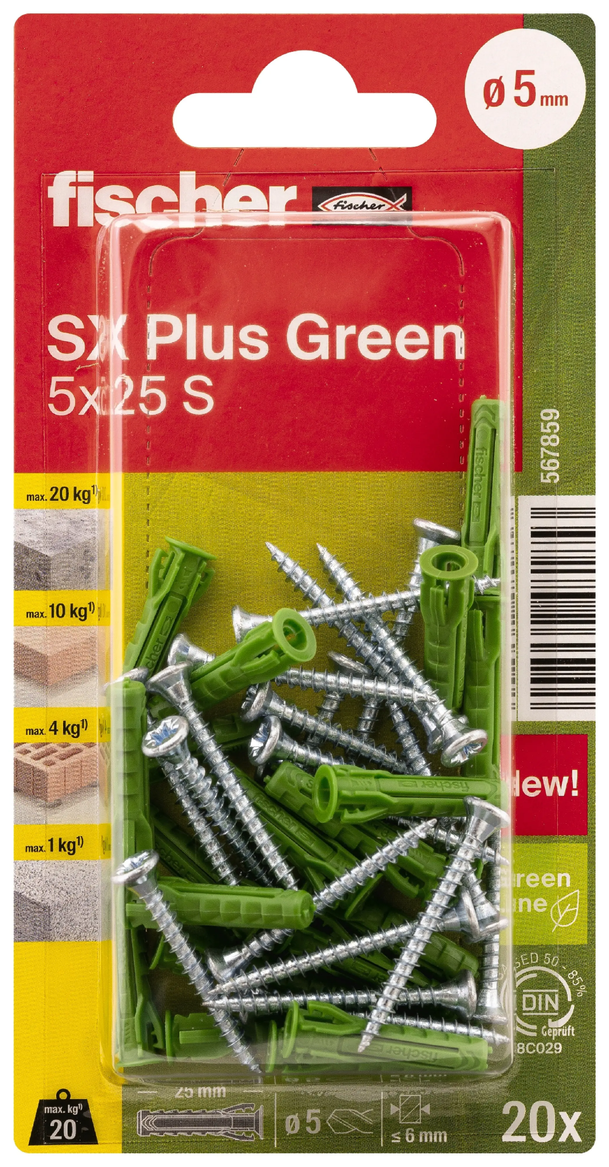 Fischer Spreizdübel SX Plus Green 5.0 x 25 mm - 20 Stück Fischer Spreizdübel SX Plus Green 5.0 x 25 mm - 20 Stück