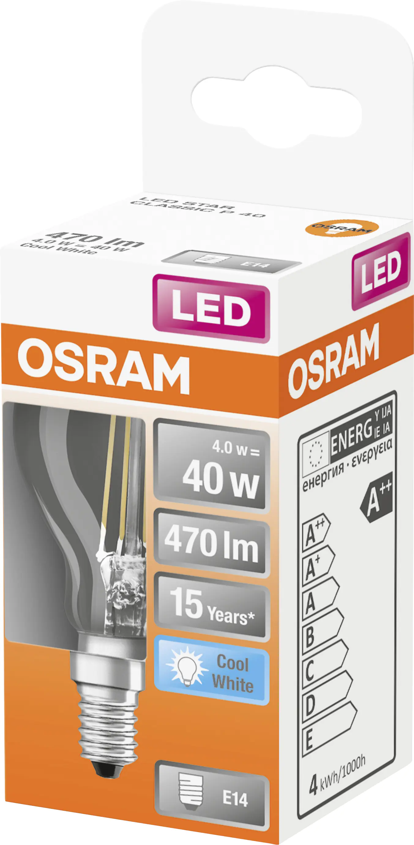 Osram LED Leuchtmittel Star Classic P40 E14 4W neutralweiß, klar