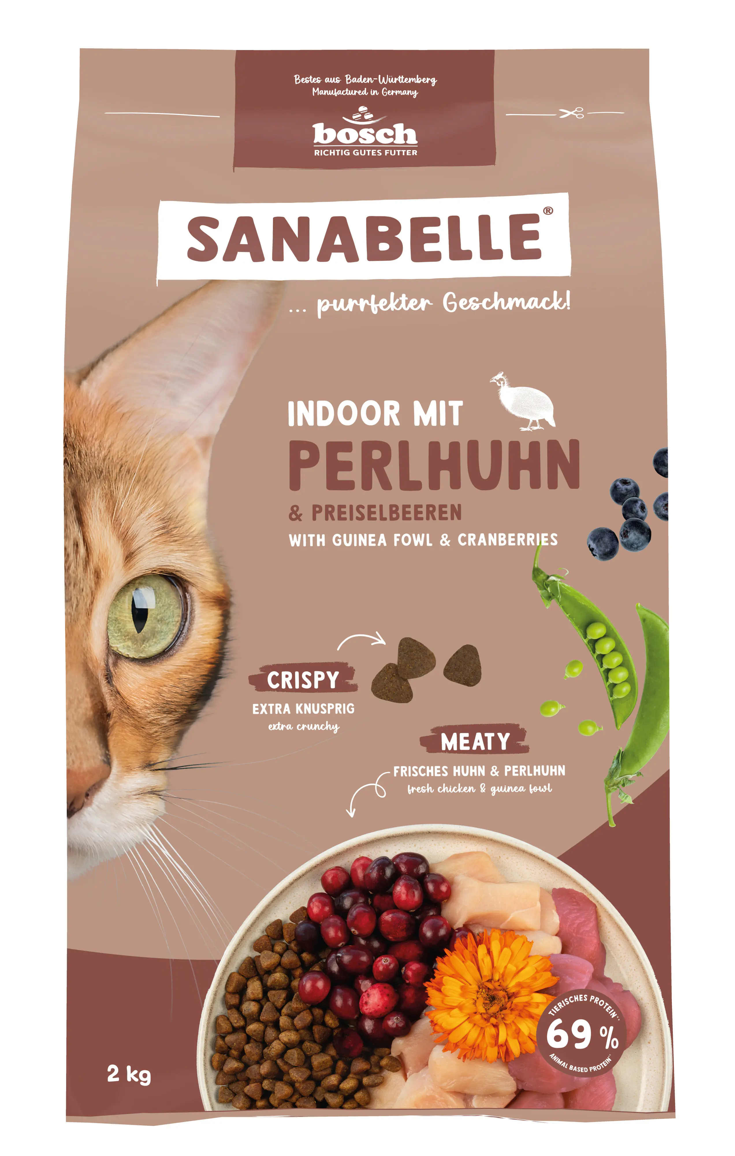 Sanabelle Katzentrockenfutter Adult Indoor mit Perlhuhn & Preiselbeeren für Hauskatzen 2 kg
