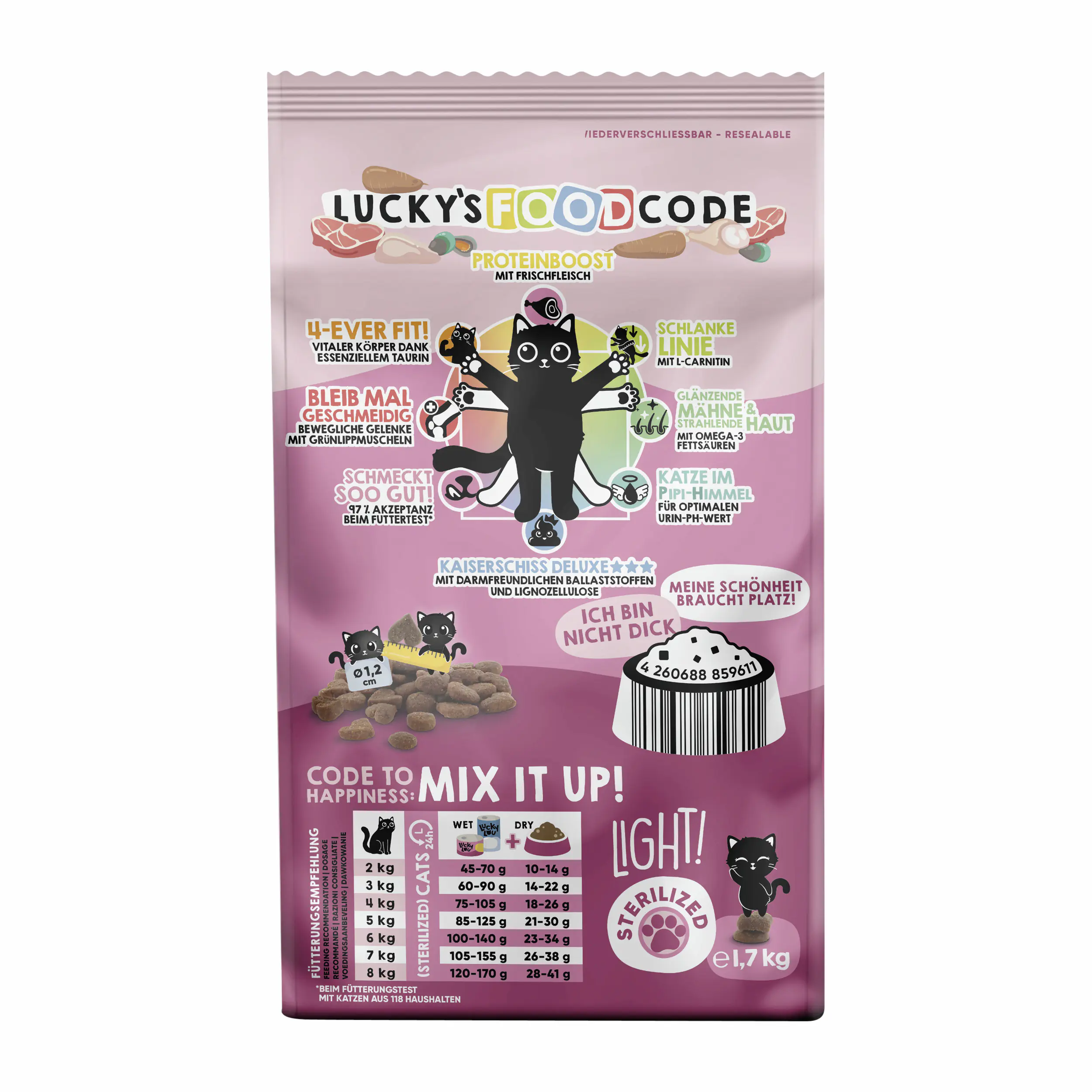 Lucky Lou Foodcode Katzentrockenfutter Light Adult getreidefrei 1,7 k g Geflügel & Lamm