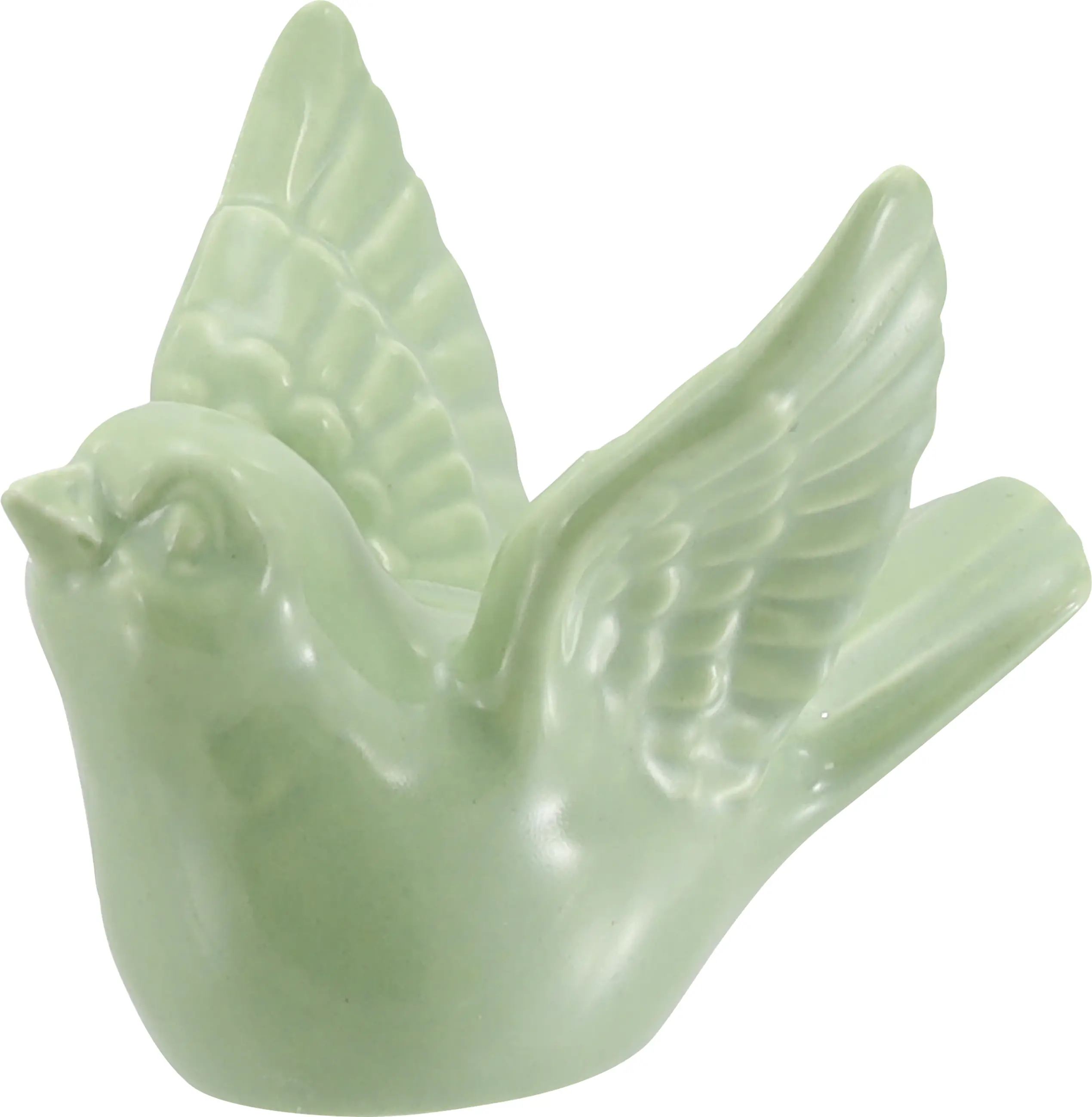 Dekofigur Vogel mit geöffneten Flügel Porzellan 8 x 7 cm grün