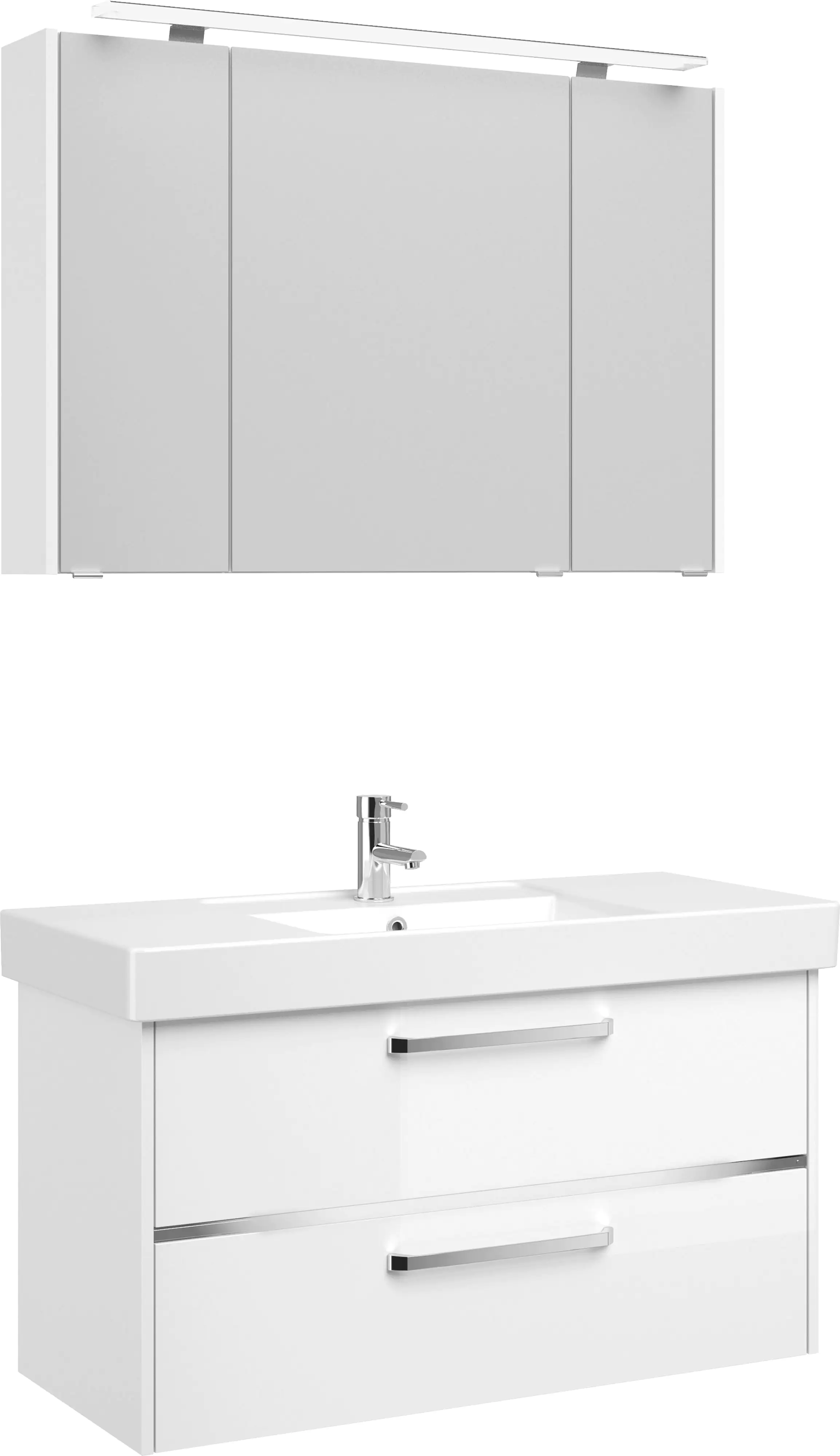 Primaster Badmöbel-Set Berlin weiß 105 cm LED-Leuchten, Keramikwaschtisch