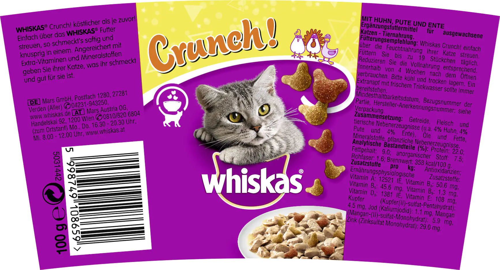 Whiskas Katzensnack Crunch mit Huhn Truthahn Ente 100 g Whiskas Katzensnack Crunch mit Huhn Truthahn Ente 100 g