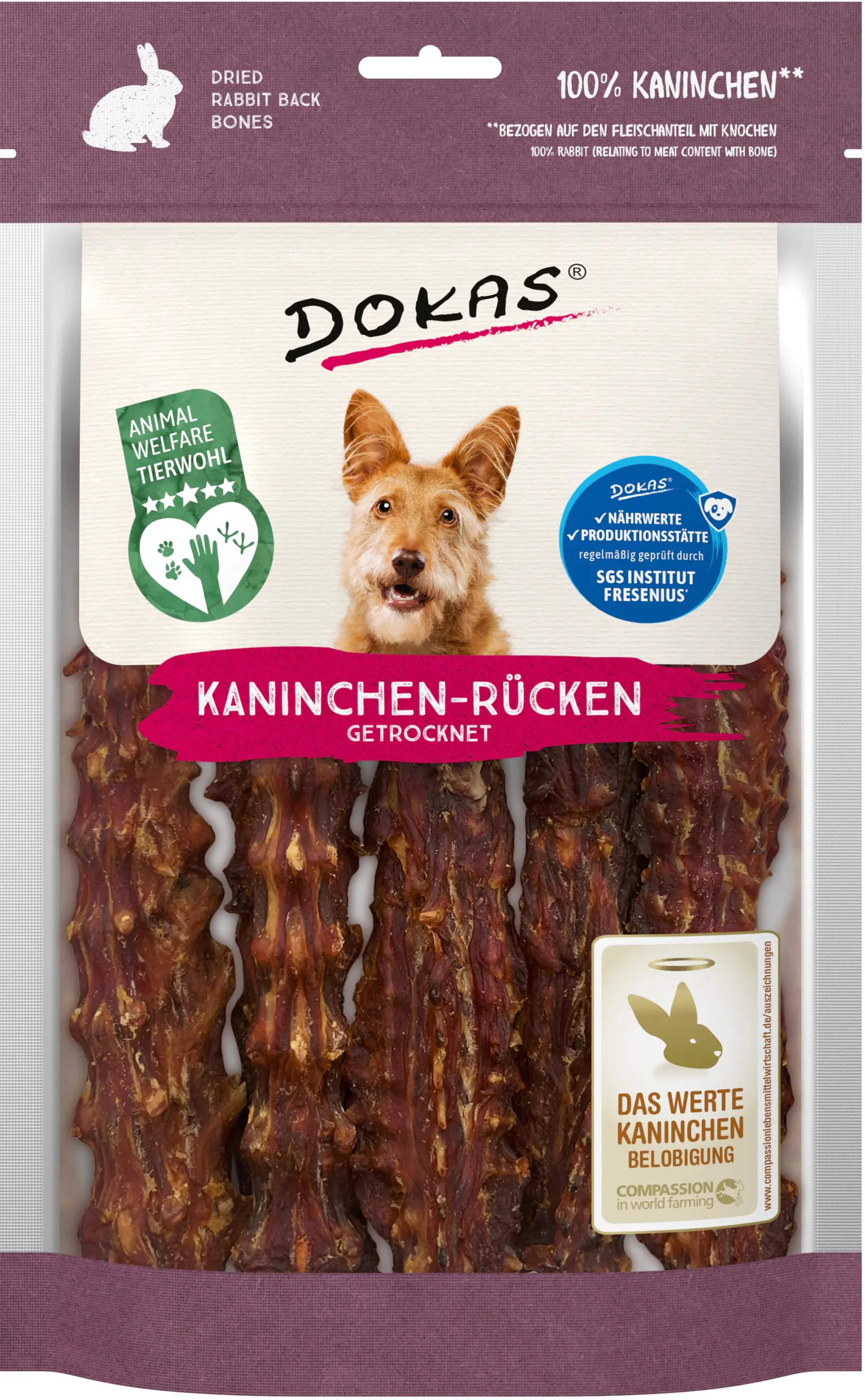 Dokas Hundesnack Adult getreidefrei 120 g Kaninchenrücken