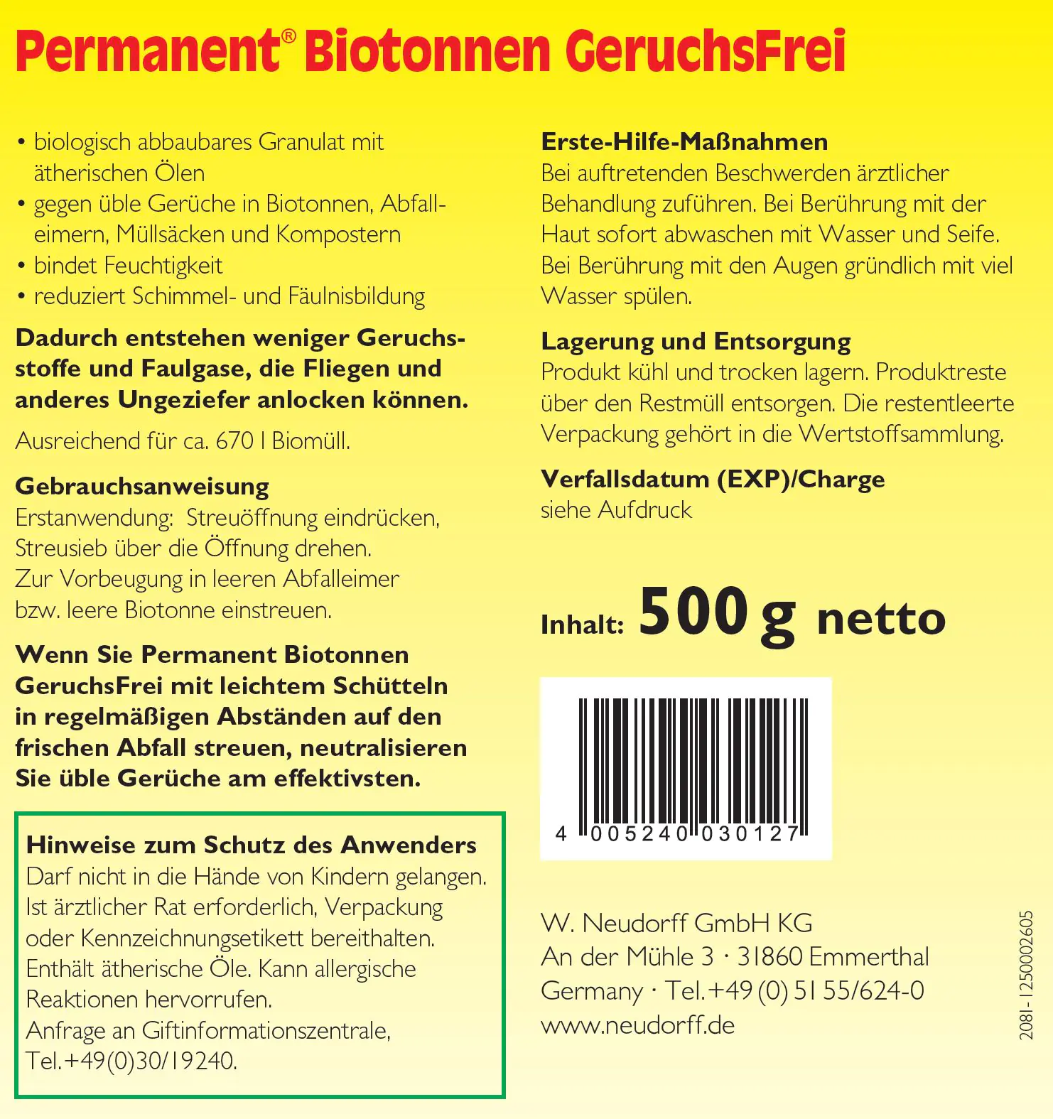 Permanent BiotonnenGeruchsFrei 500 g