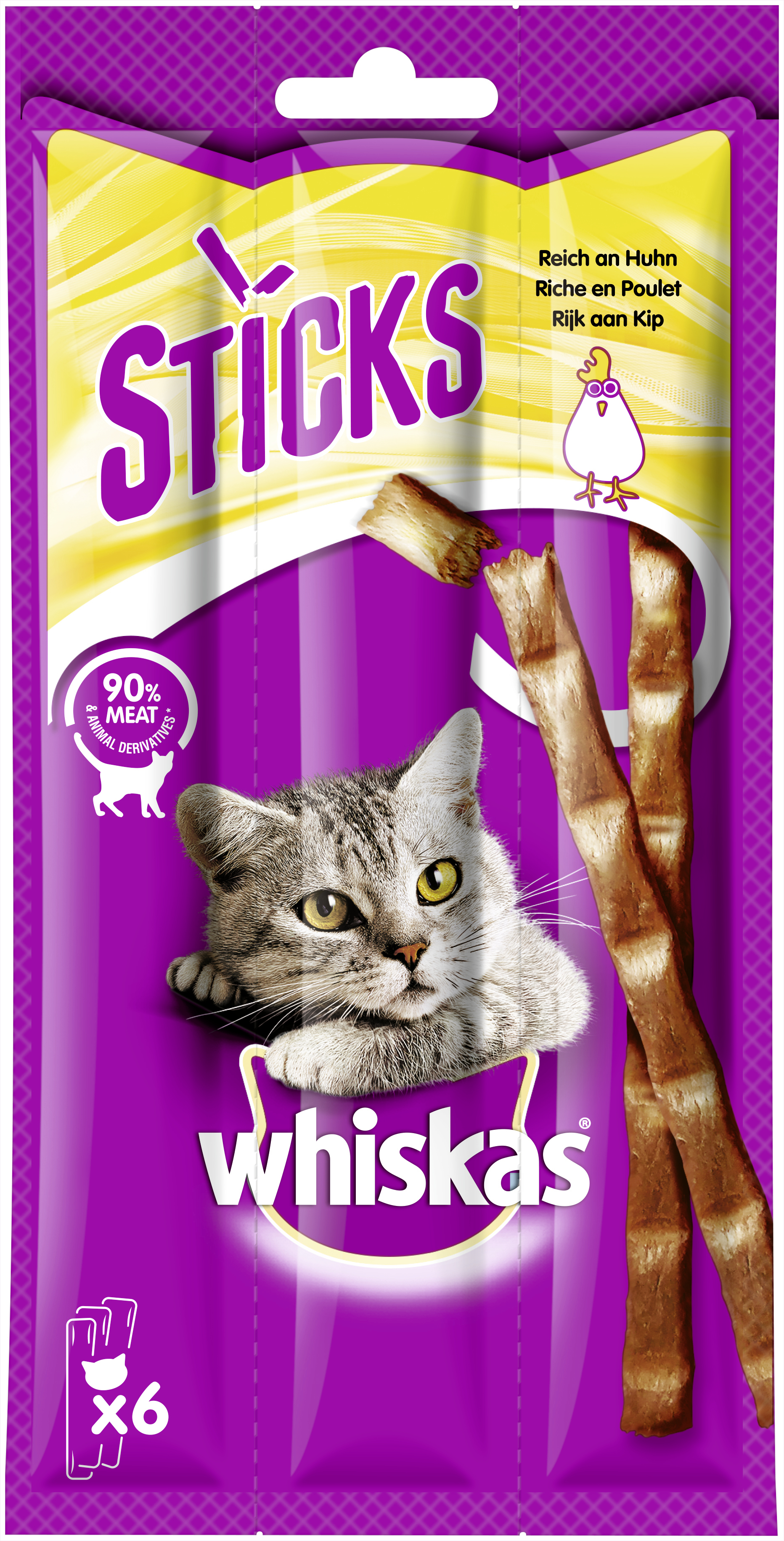Whiskas Katzensnack Sticks Reich an Huhn 36 g / 6 Stück
