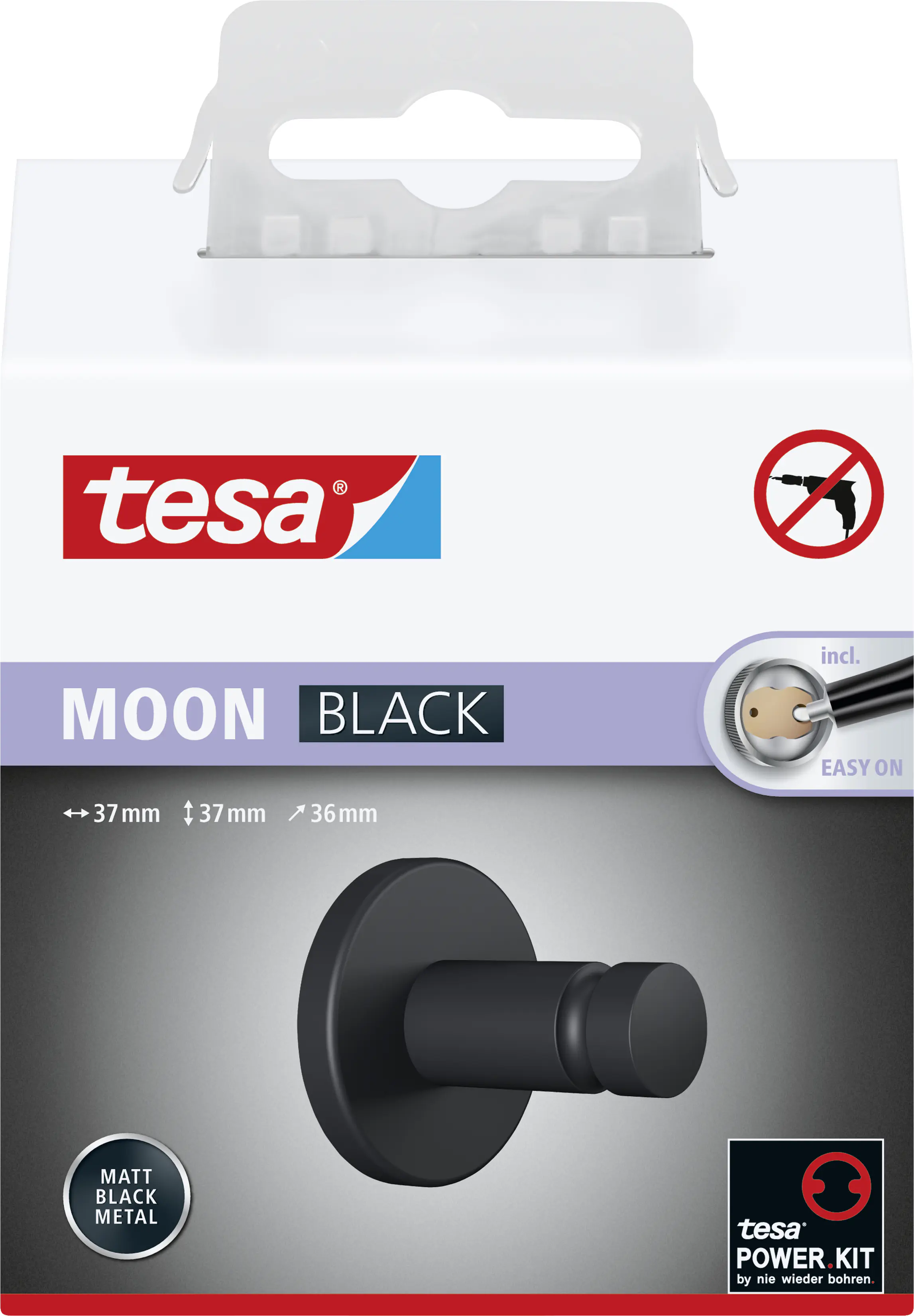 Tesa Handtuchhaken MOON  schwarz zum Kleben