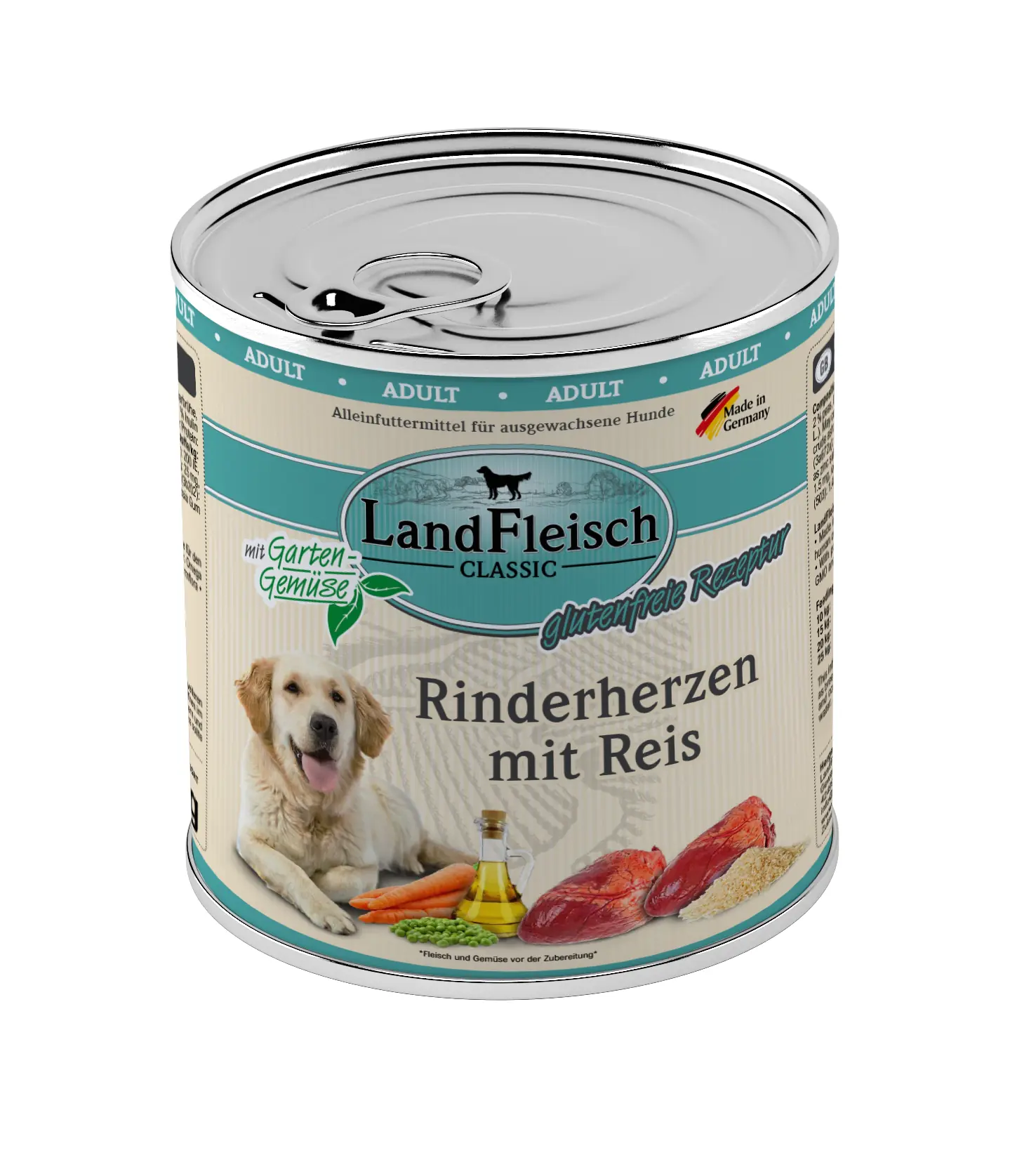 Landfleisch Classic Hundenassfutter Adult glutenfrei 800 g Rinderherzen mit Reis