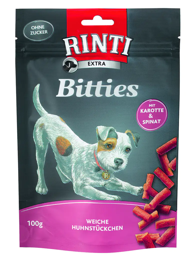 Rinti Extra Bitties Hundesnack 100 g Huhn, Karotten & Spinat Rinti Extra Bitties Hundesnack 100 g Huhn, Karotten & Spinat
