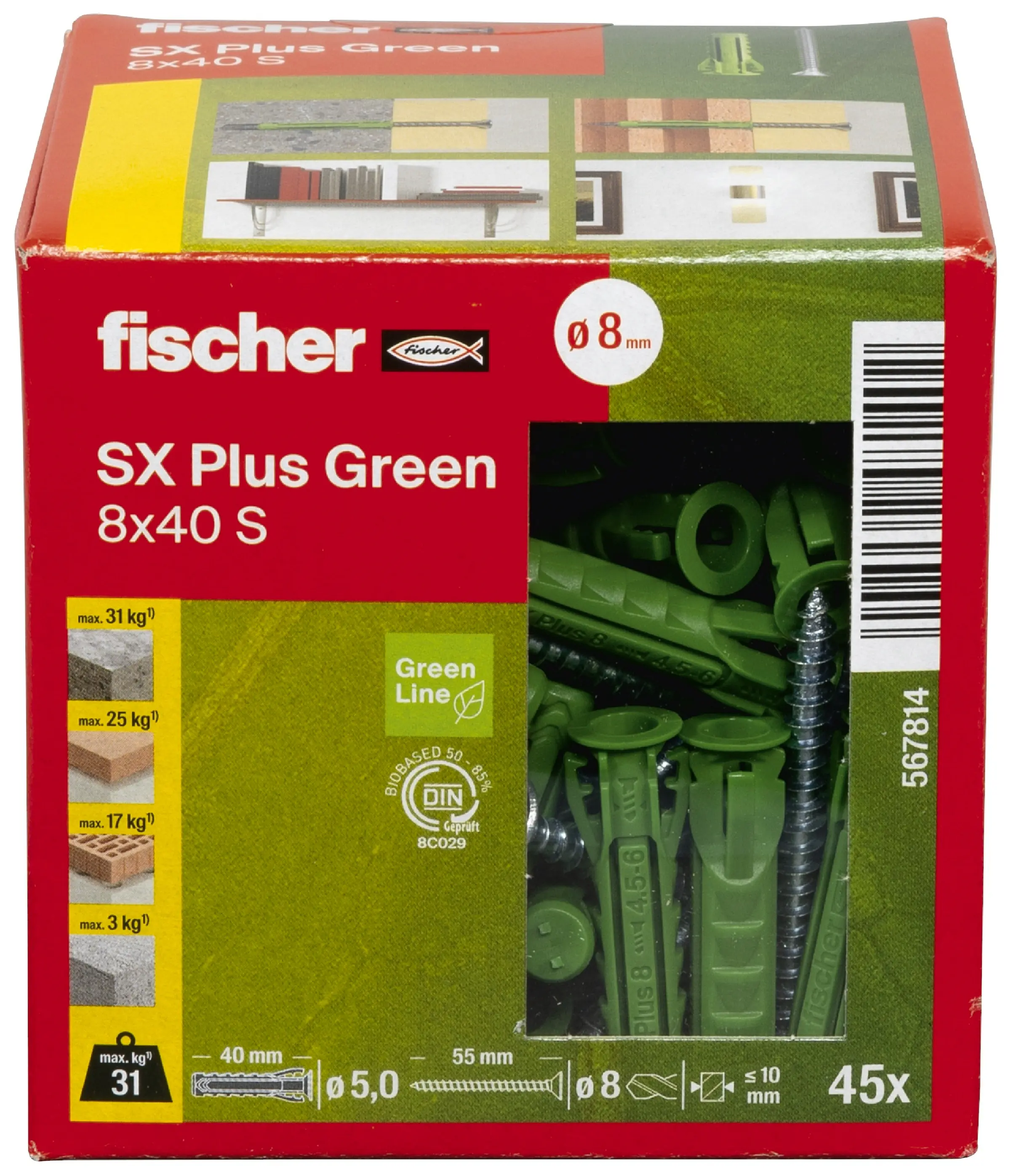 Fischer Spreizdübel mit Schrauben SX Plus Green 8.0 x 40 mm - 45 Stück