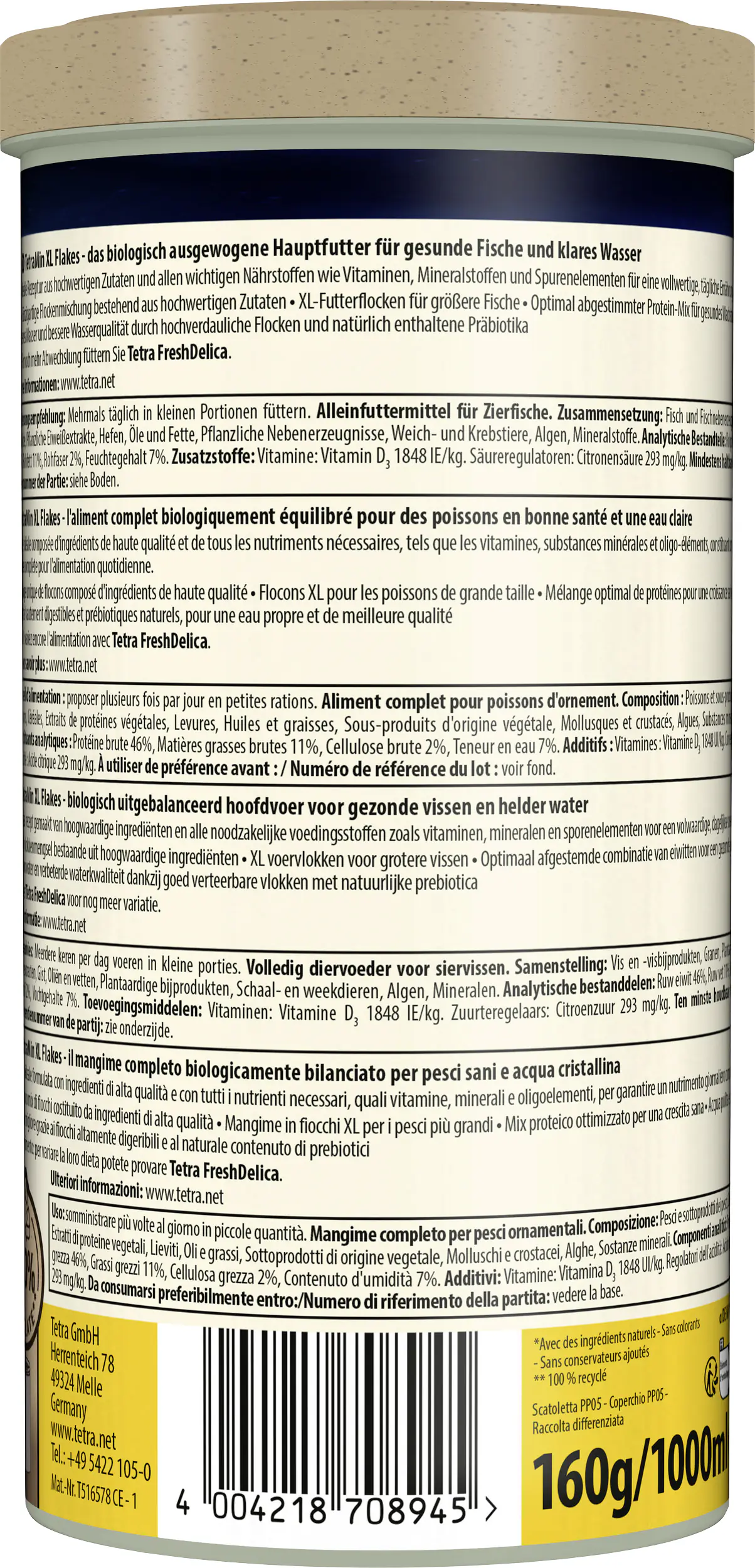 TetraMin Zierfischfutter XL-Flakes 1 L