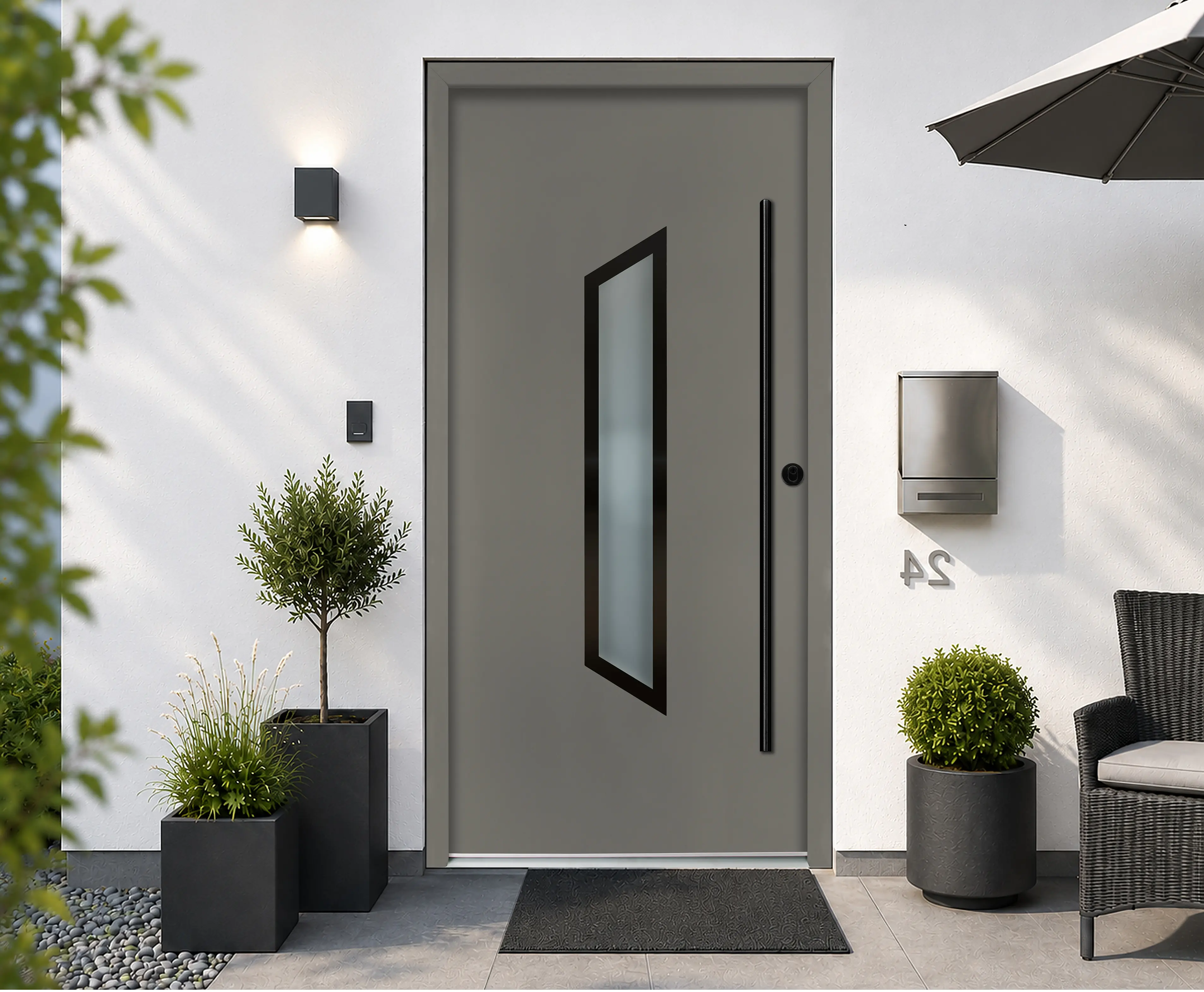 Splendoor Haustür Passivedoor Premium B37 RC2 Aluminium/Stahl quarzgrau/weiß BlackDesign DIN rechts 98 x 208 cm  