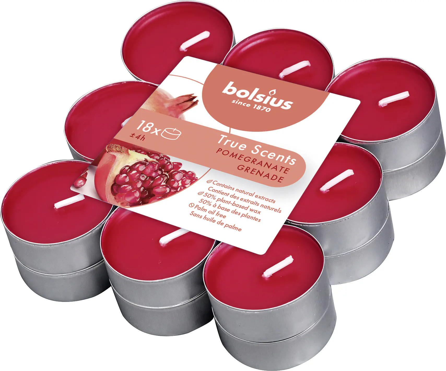 Bolsius Duftteelichter Granatapfel, Höhe 1,15 cm, Ø 3,1 cm, 18er Pack