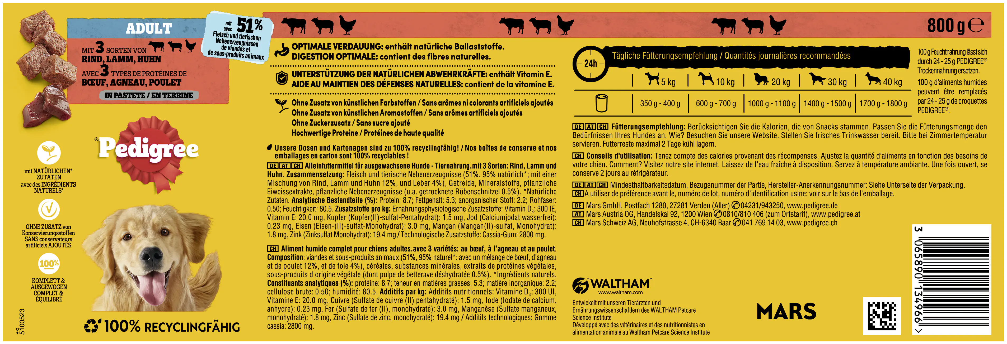 Pedigree Hundefutter Classic 800 g mit Rind, Lamm und Huhn Pedigree Hundefutter Classic 800 g mit Rind, Lamm und Huhn