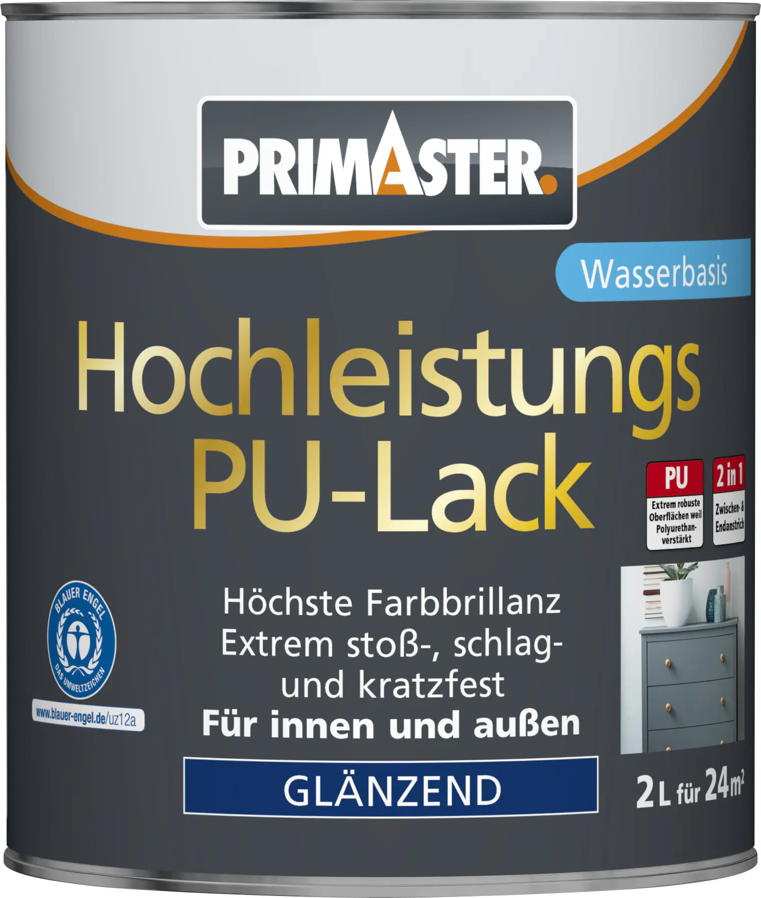 Primaster Hochleistungs-PU-Lack RAL 9010 2 L 2in1 weiß glänzend Primaster Hochleistungs-PU-Lack RAL 9010 2 L 2in1 weiß glänzend